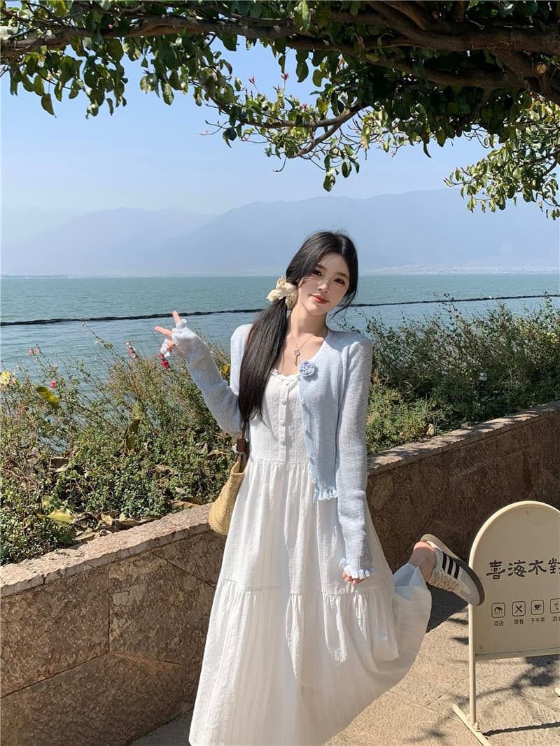 실사 빅 사이즈 부드러운 첫사랑 센스 화이트 슬립 드레스 품격 착용 가져 가라. 슬림해 보이는 부드러운 바람 여름 드레스 상세 이미지 17