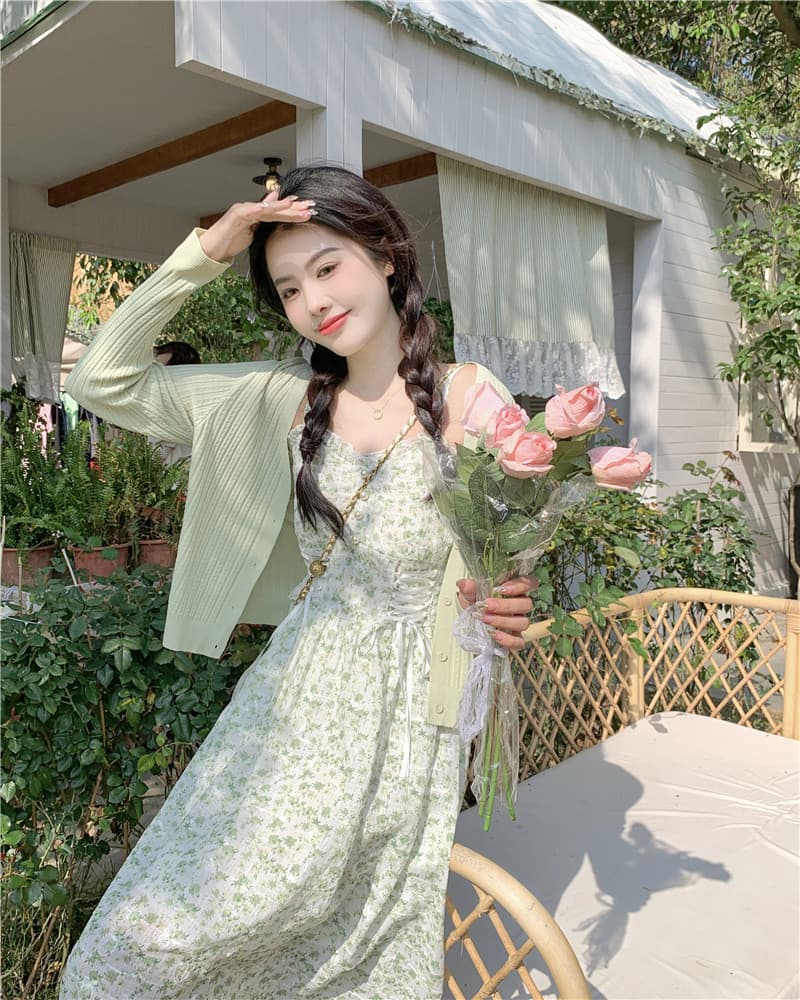 실사 빅 사이즈 2026 새로운 작은 청신 달콤함 롱 스커트 꽃무늬 슬립 점프 슈트 치마 투피스 슈트 여성 여름 상세 이미지 13