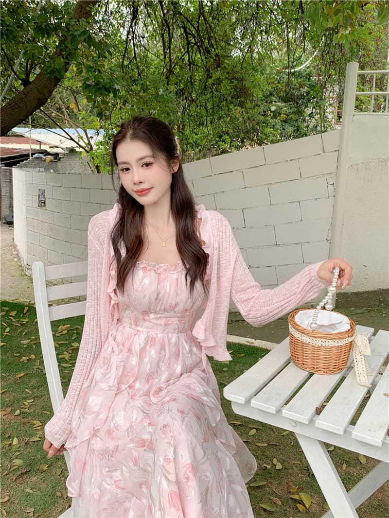 실사 빅 사이즈 2026 새로운 프랑스식 첫사랑 파란색 꽃무늬 슬립 드레스 투피스 세트 요정 가스 롱 스커트 상세 이미지 25