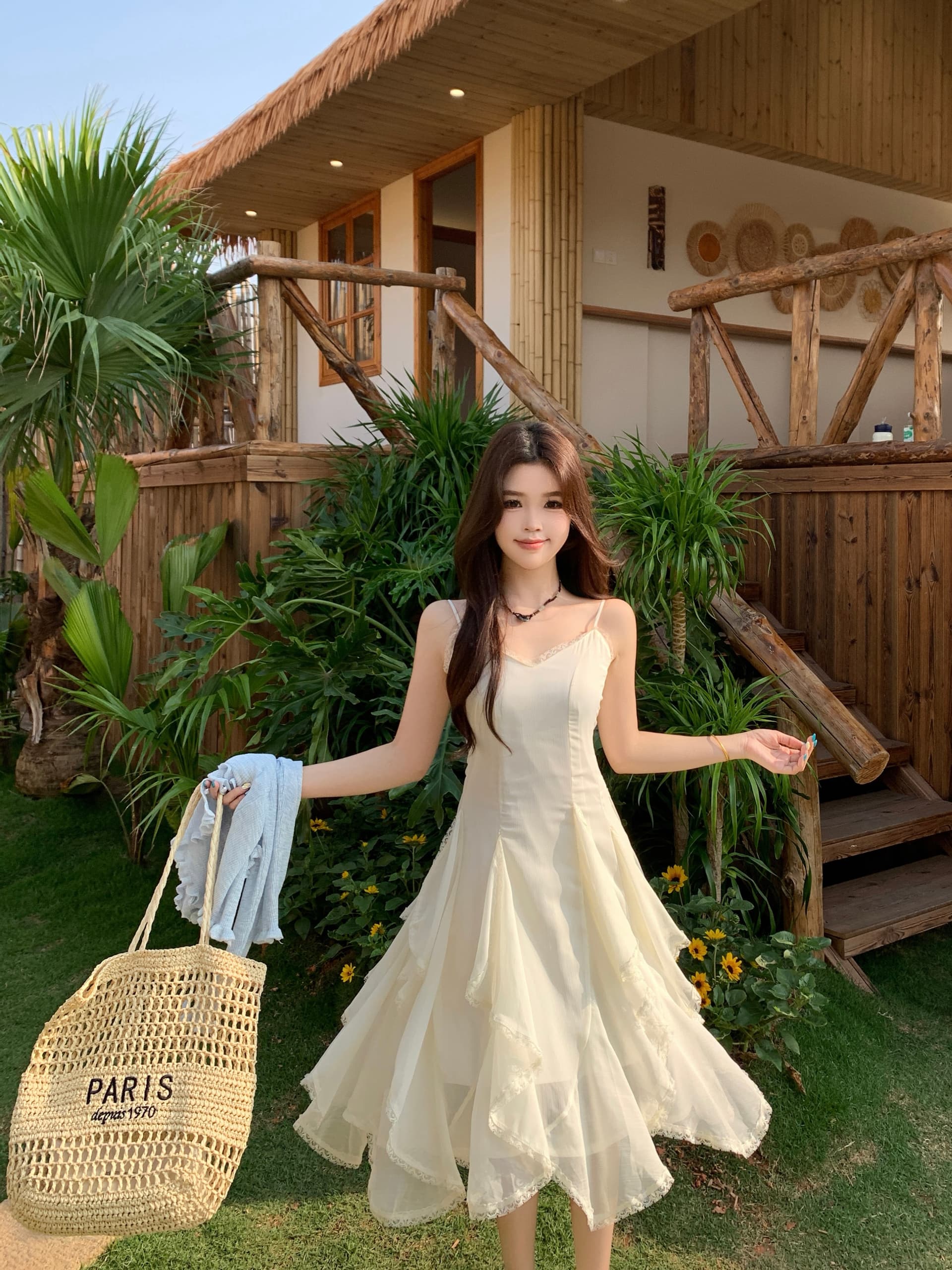 실사 빅 사이즈 레이스 패치워크 디자인 센스 Tulle 레이스 슬립 여성 드레스 봄 몸매 가꾸기 민소매 치마 이미지 2
