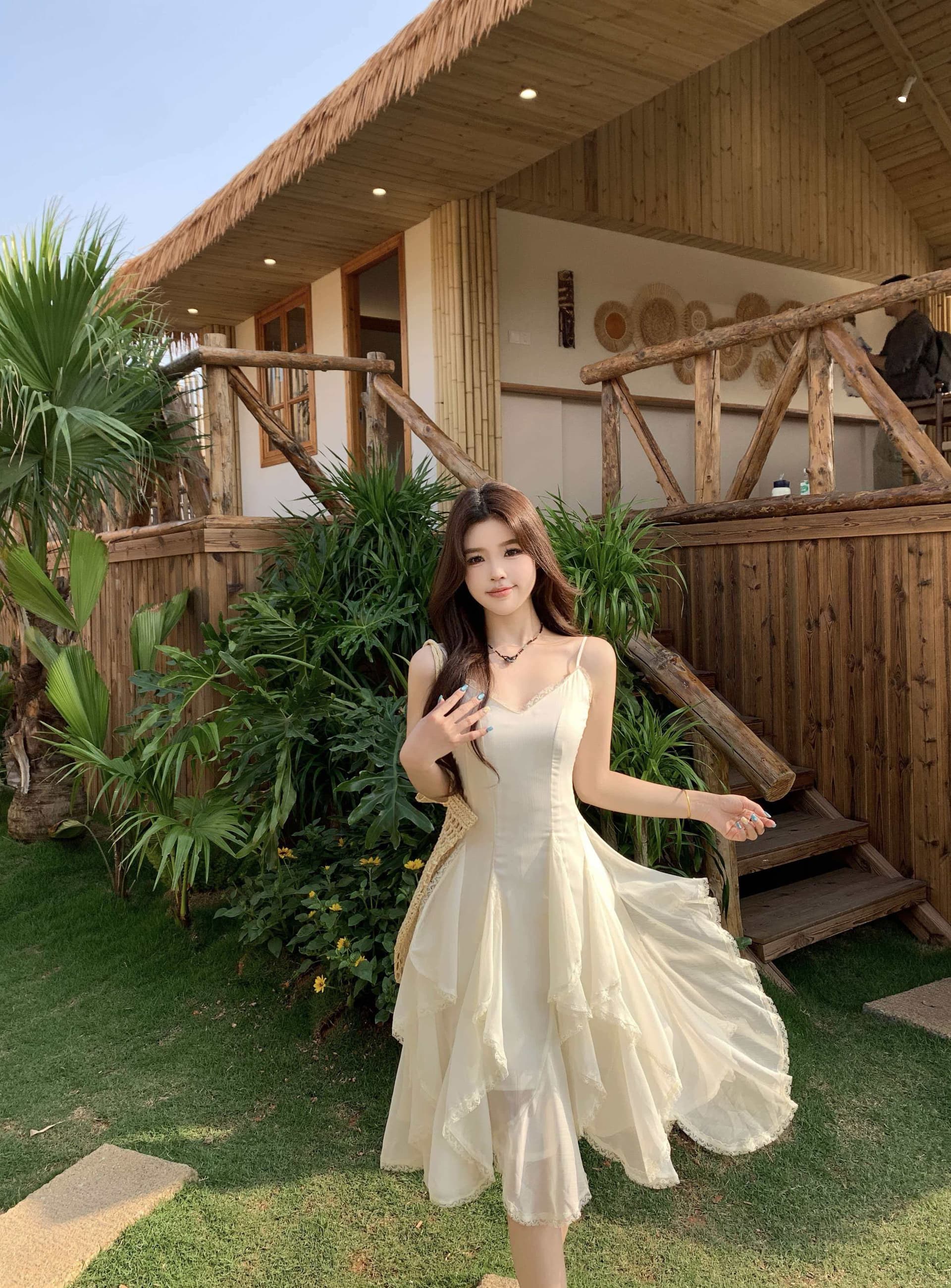실사 빅 사이즈 레이스 패치워크 디자인 센스 Tulle 레이스 슬립 여성 드레스 봄 몸매 가꾸기 민소매 치마 상세 이미지 1