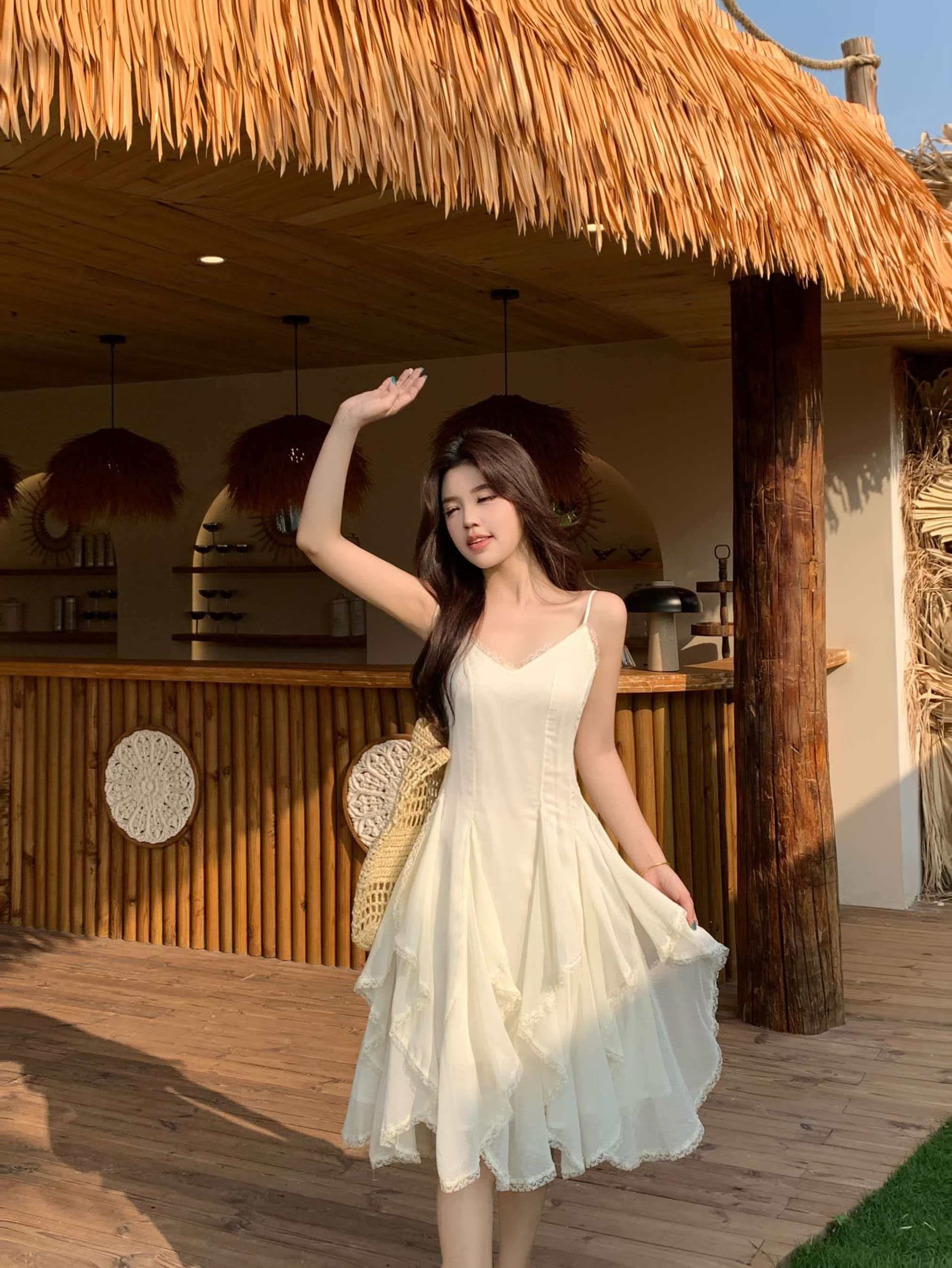 실사 빅 사이즈 레이스 패치워크 디자인 센스 Tulle 레이스 슬립 여성 드레스 봄 몸매 가꾸기 민소매 치마 상세 이미지 4