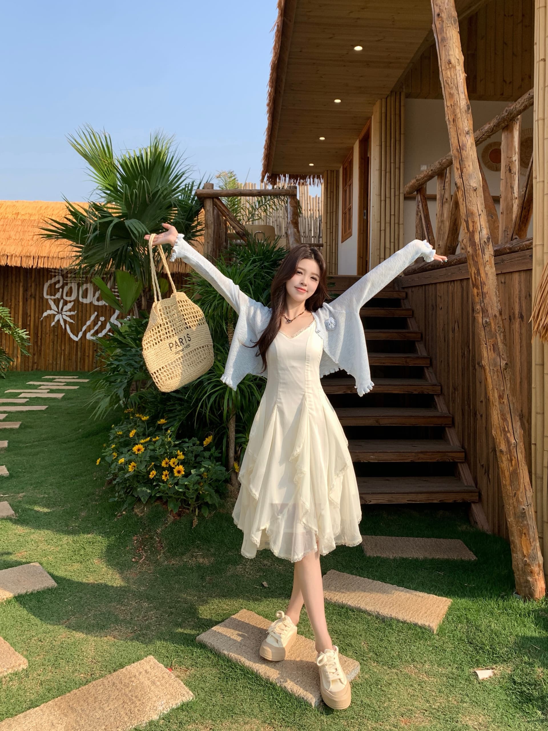 실사 빅 사이즈 레이스 패치워크 디자인 센스 Tulle 레이스 슬립 여성 드레스 봄 몸매 가꾸기 민소매 치마 상세 이미지 10
