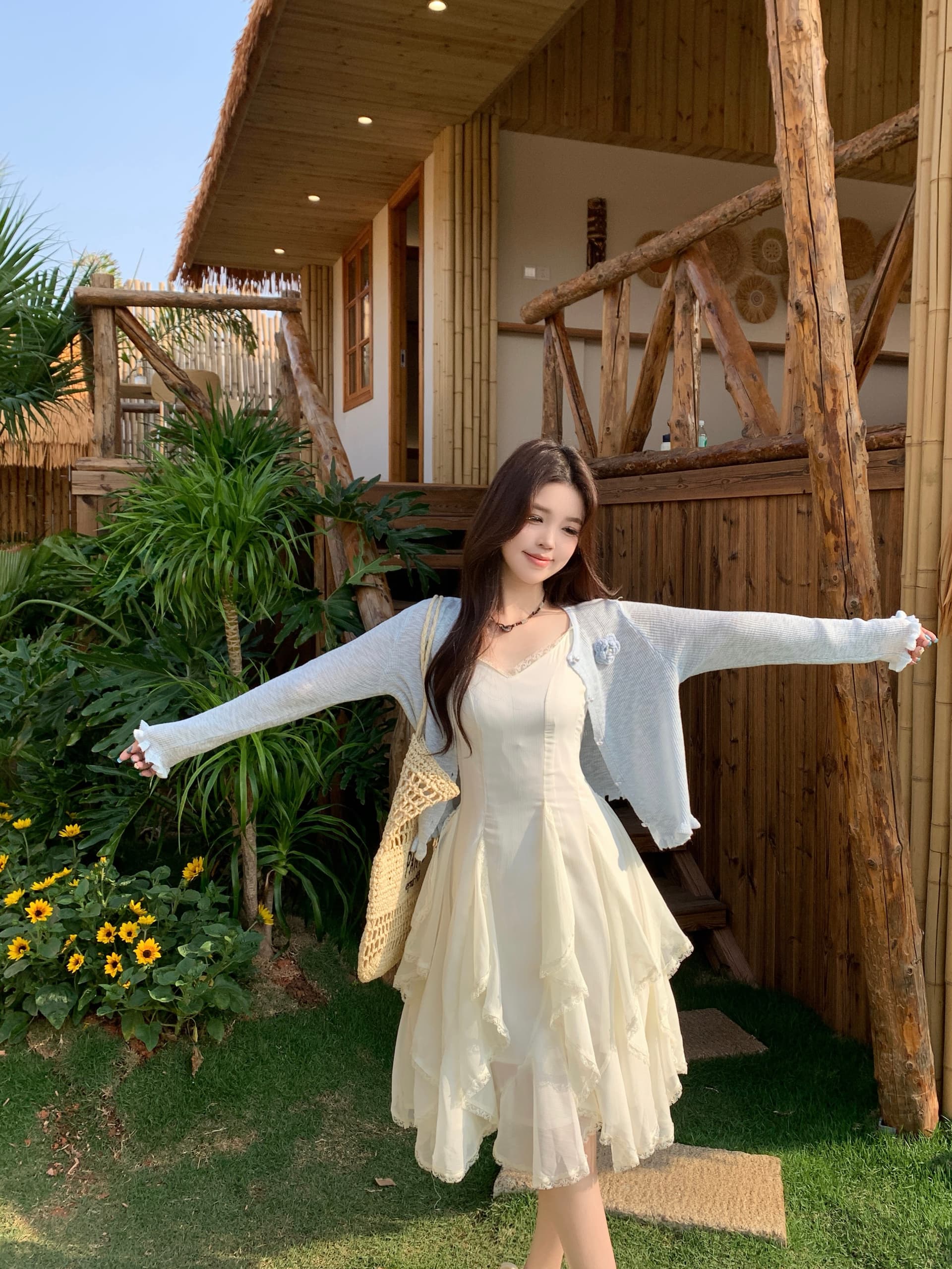실사 빅 사이즈 레이스 패치워크 디자인 센스 Tulle 레이스 슬립 여성 드레스 봄 몸매 가꾸기 민소매 치마 상세 이미지 16