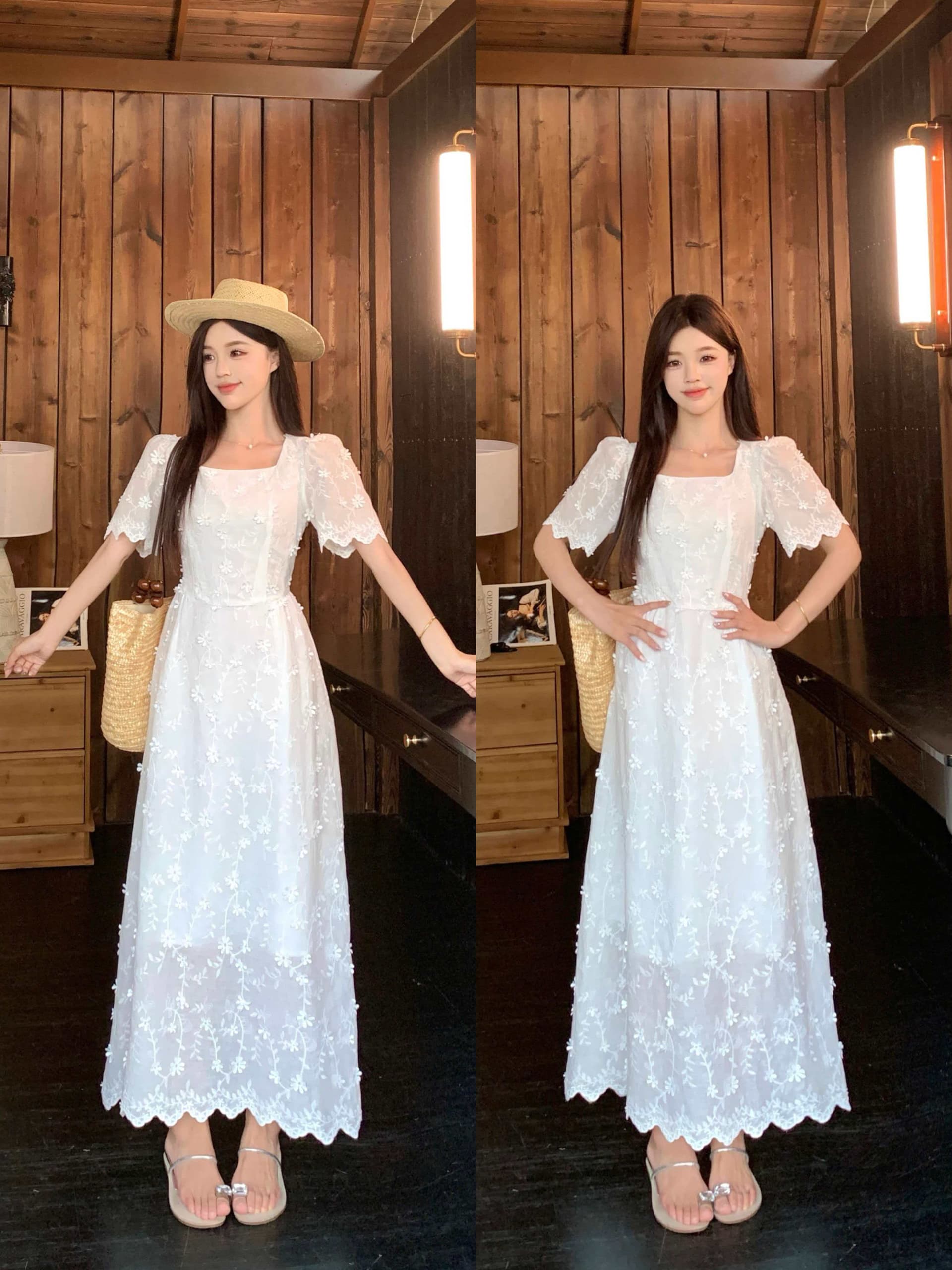 빅 사이즈 프랑스식 광장 칼라 자수 여성 드레스 여름 새로운 고급 센스 샤오 바이 치마 지방 mm 슬림해 보이는 허리 수축 치마