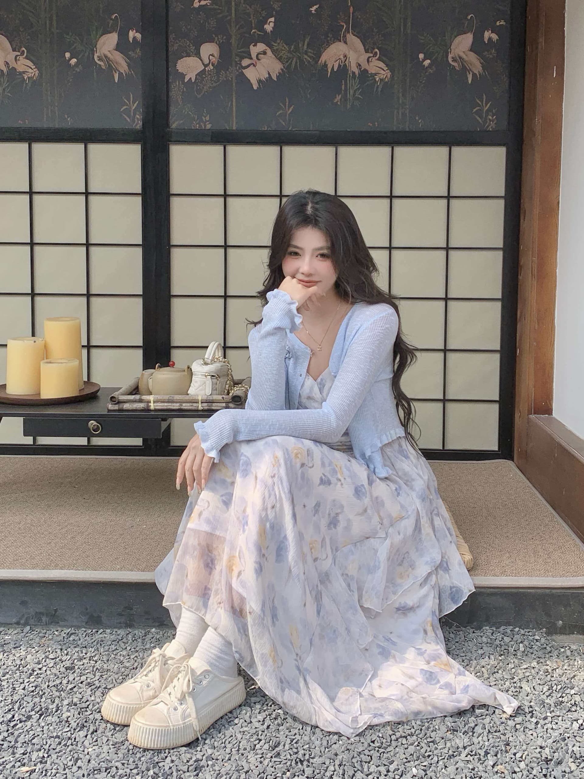 실사 부드러운 프랑스식 아름다운 롱 스커트 해변가 휴가 핑크색 꽃무늬 슬립 점프 슈트 치마 세트 여성 여름 상세 이미지 16