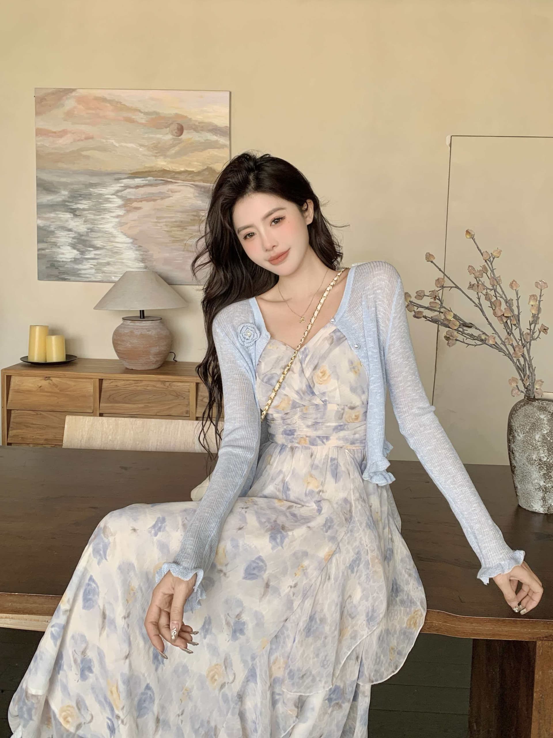 실사 부드러운 프랑스식 아름다운 롱 스커트 해변가 휴가 핑크색 꽃무늬 슬립 점프 슈트 치마 세트 여성 여름 상세 이미지 17