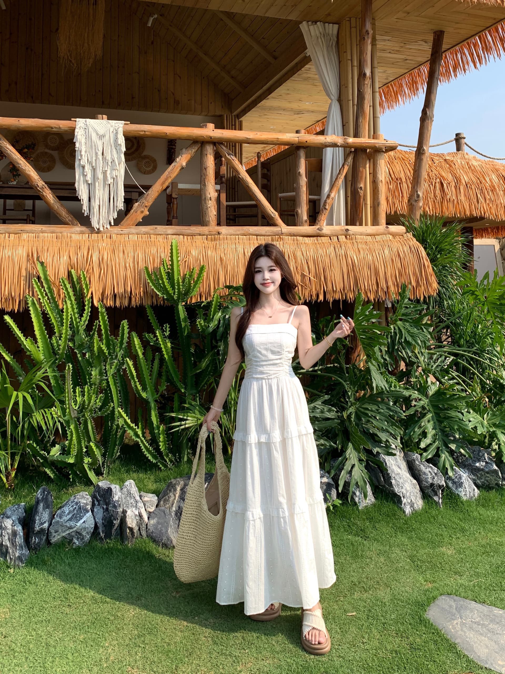 실사 빅 사이즈 새로운 화이트 슬립 여성 드레스 프랑스식 프릴 케이크 드레스 휴가 바람 롱 스커트 상세 이미지 1