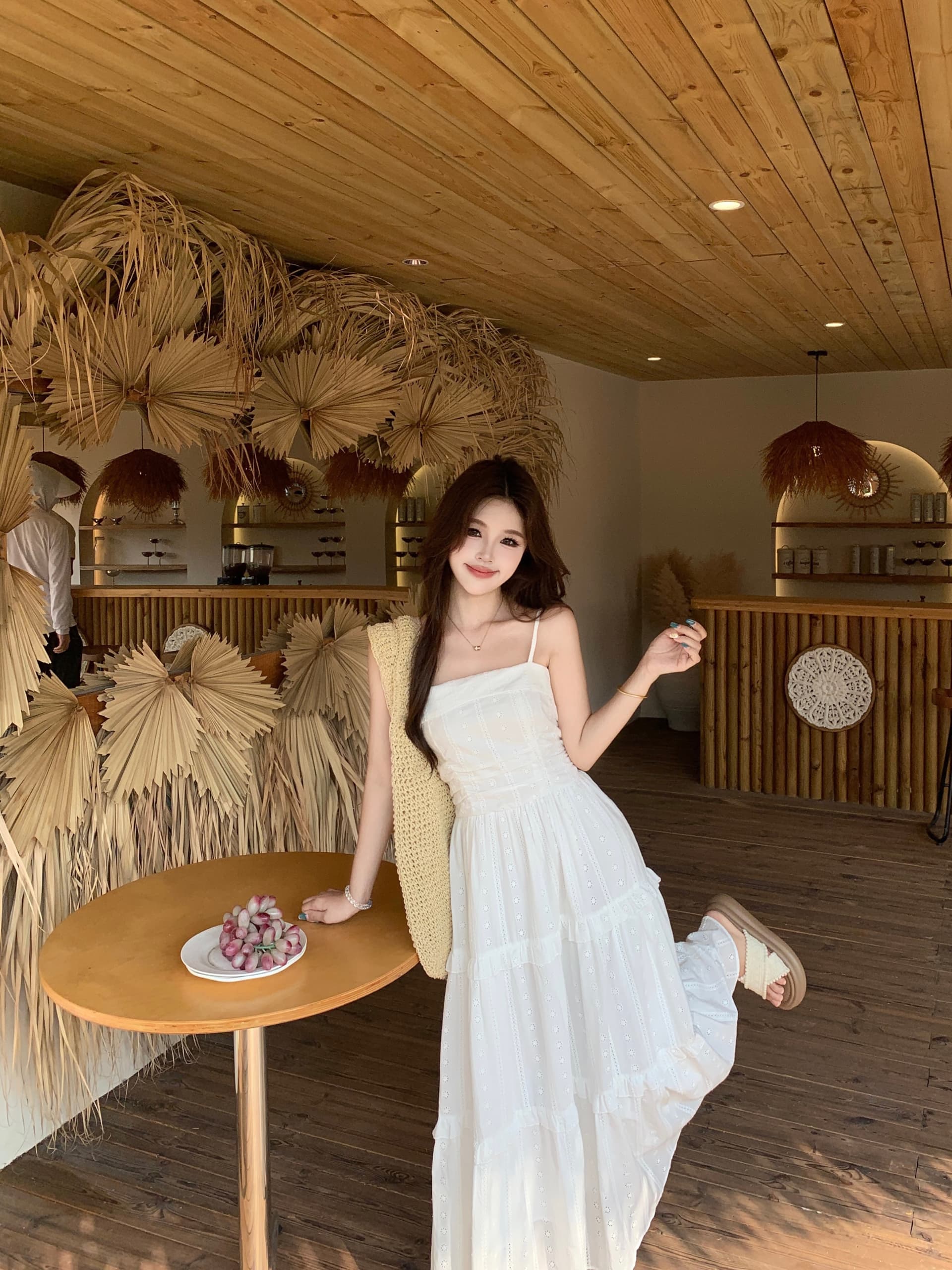 실사 빅 사이즈 새로운 화이트 슬립 여성 드레스 프랑스식 프릴 케이크 드레스 휴가 바람 롱 스커트 상세 이미지 2