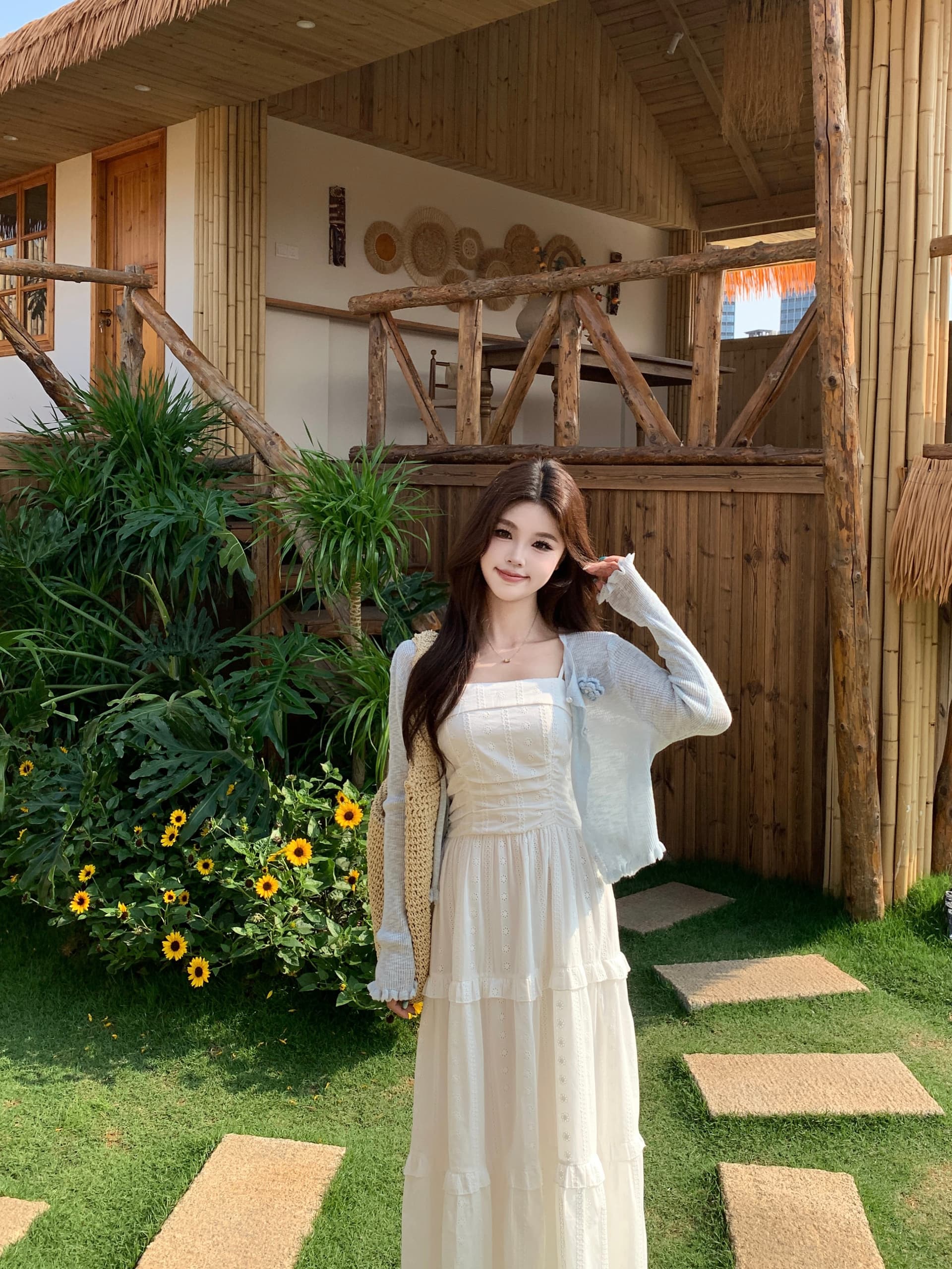 실사 빅 사이즈 새로운 화이트 슬립 여성 드레스 프랑스식 프릴 케이크 드레스 휴가 바람 롱 스커트 상세 이미지 7