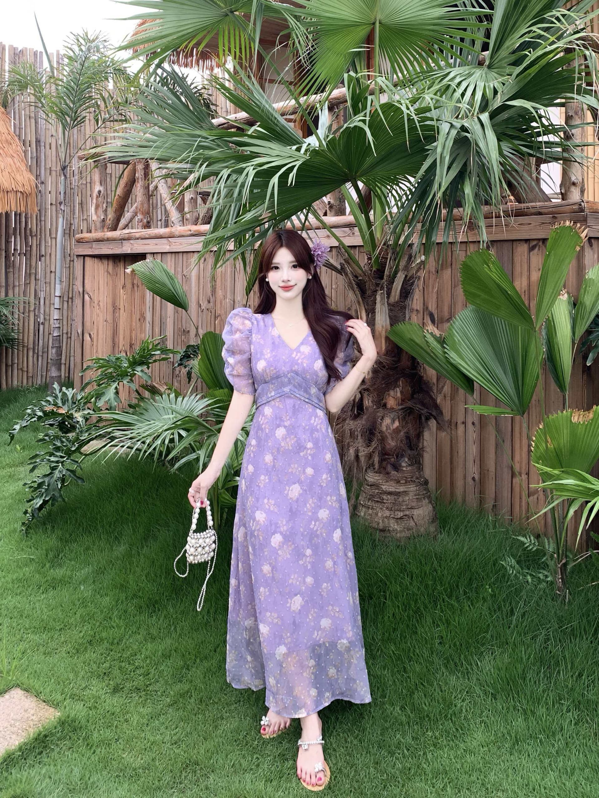 실사 빅 사이즈 프랑스식 V넥 거품 소매 꽃무늬 여성 드레스 여름 새로운 허리 수축 슬림해 보이는 부드러운 품격 치마 상세 이미지 5