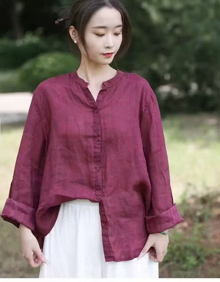 경관 그림 다용도 문예 면 루즈핏 새로운 긴팔 캐주얼 슬림해 보이는 셔츠 스탠드 칼라 맨위 셔츠 상세 이미지 9