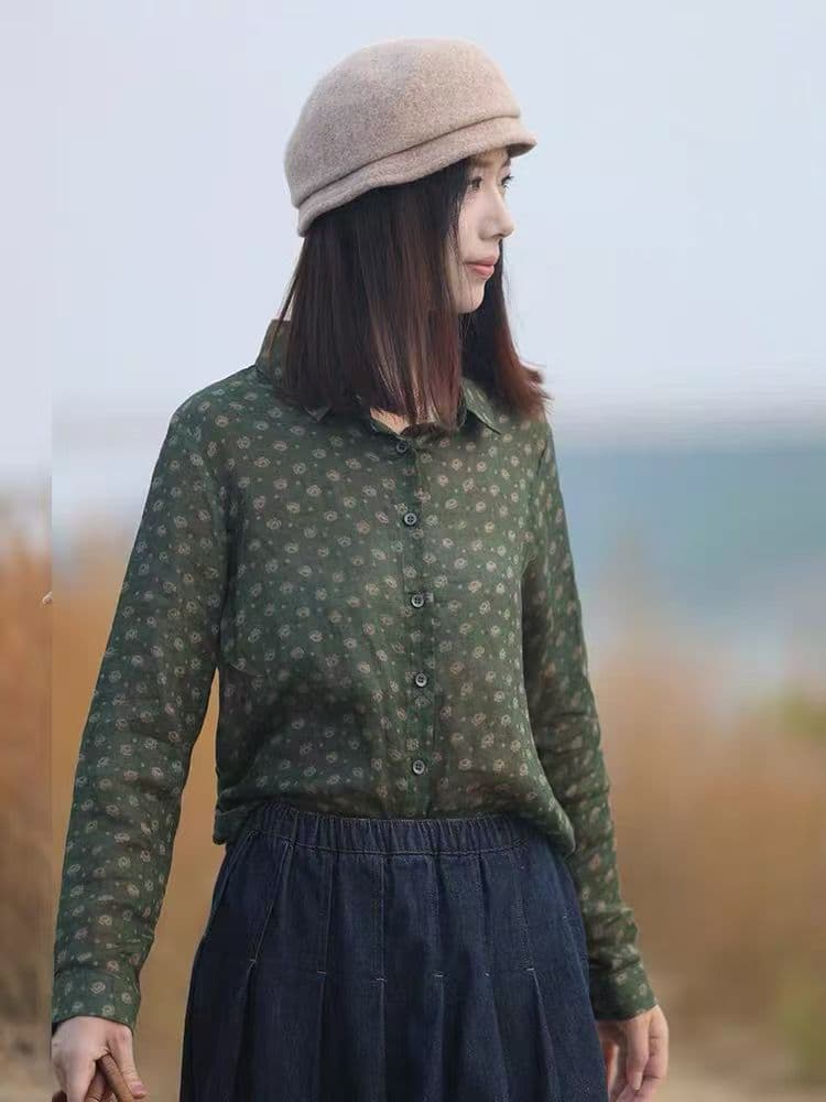 경관 그림 빅 사이즈 2026 새로운 루즈핏 꽃무늬 캐주얼 긴팔 셔츠 문예 고급 셔츠 맨위 여성 의류 이미지 4