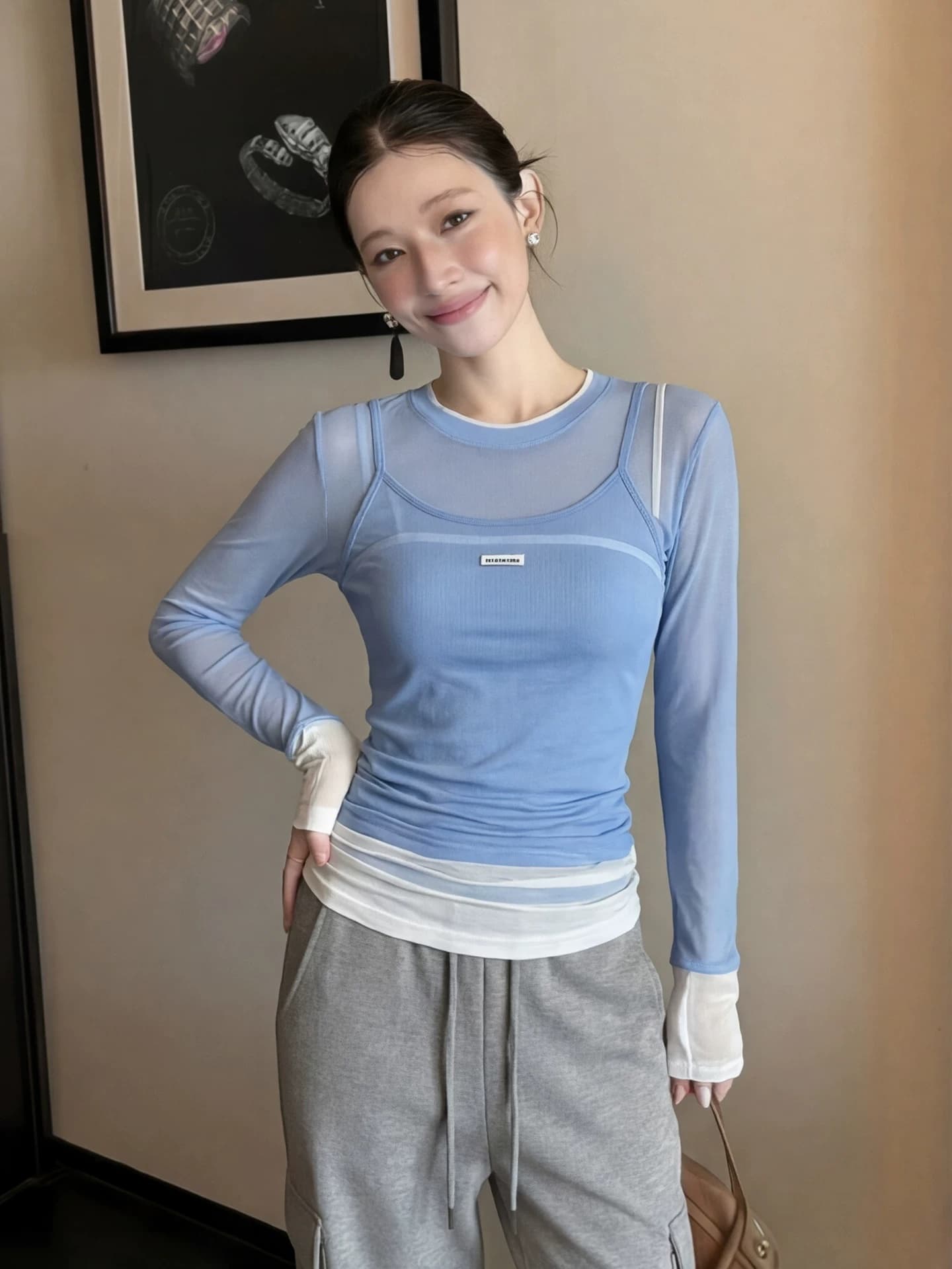 한 부서 느긋한 바람 루즈핏 긴팔 자외선 차단 티셔츠 여성 여름 작은 키 슬립 외부 가져 가라. 얇은 스타일 에어컨 블라우스 맨위 상세 이미지 1