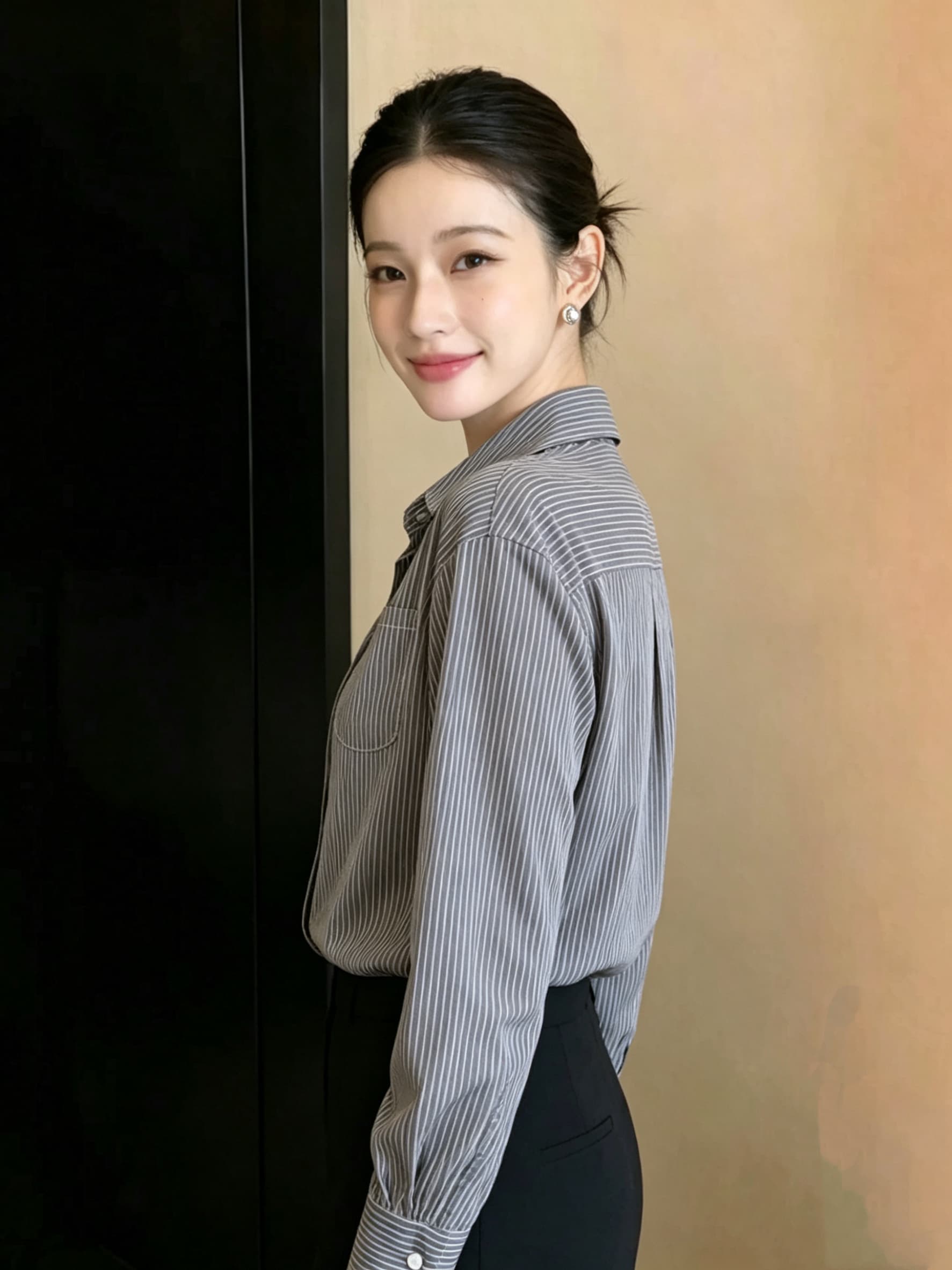 프랑스식 배색 스트라이프 POLO 칼라 폴로 칼라 여성 셔츠 외부 가져 가라. 고급 센스 작은 셔츠 고유 한 Chic 맨위 상세 이미지 3