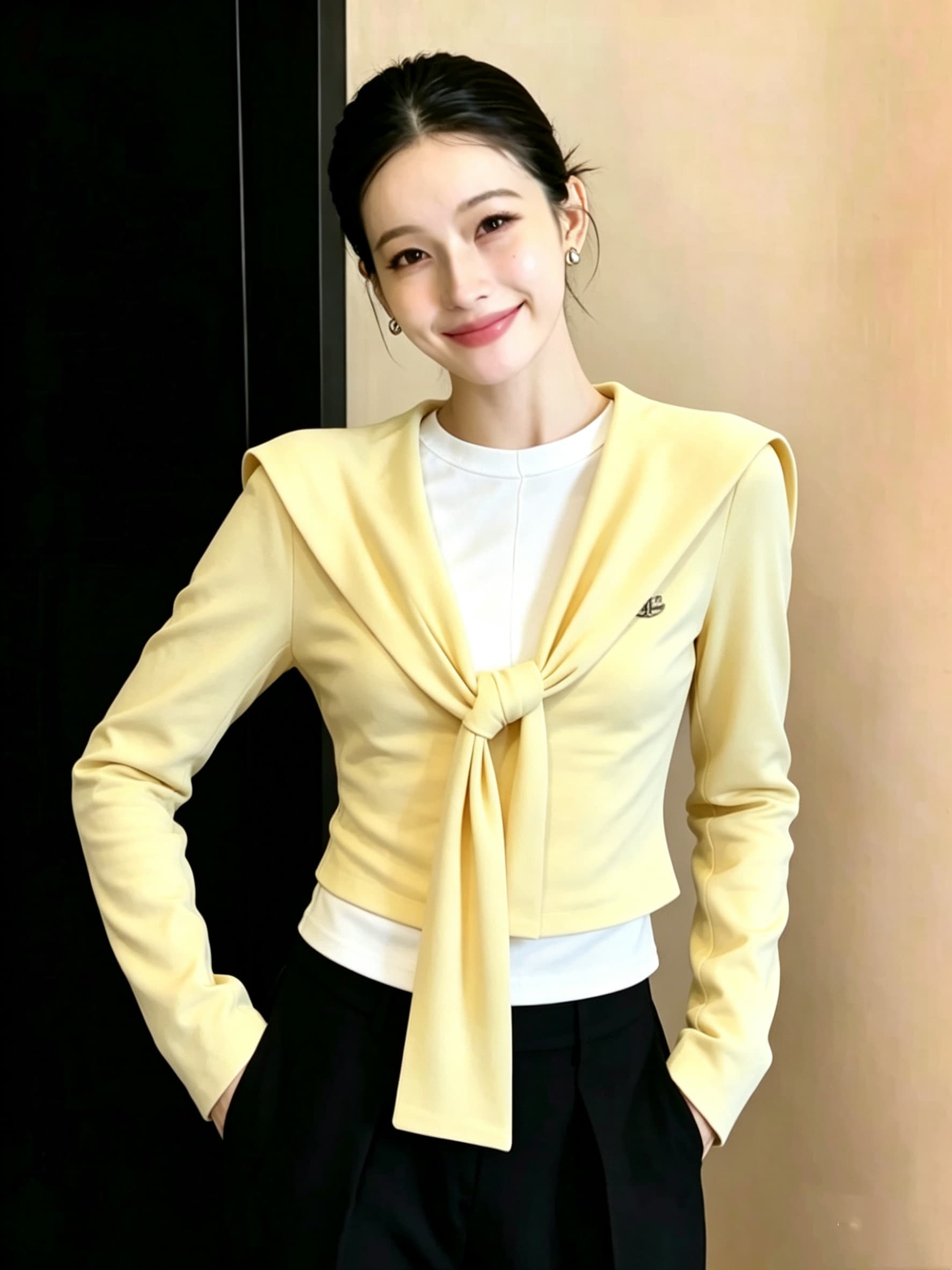 유럽 역 패션 외국 가스 디자인 센스 맨위 올해 인기 폭발 슈퍼 잘 생긴 황색 페이크 레이어드 티셔츠 여성 상세 이미지 1
