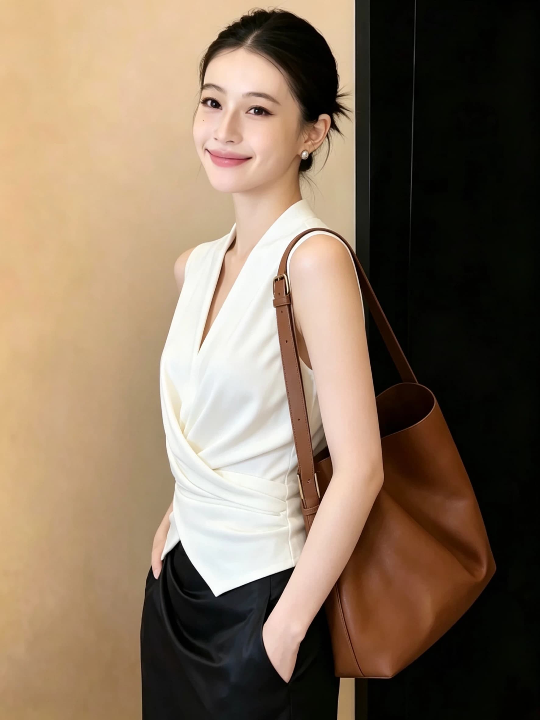 빛 요리 한 프랑스식 바람 V넥 민소매 포장 스타일 맨위 여성 여름 새로운 한 부서 화이트 슬림해 보이는 고급 센스 작은 셔츠 상세 이미지 2