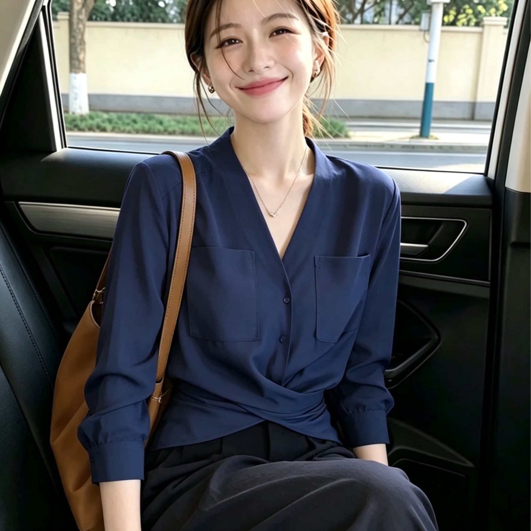 출퇴근 바람 블루 색상 긴팔 여성 셔츠 2026 새로운 고유 한 자이언트 잘 생긴 ~ 중 디자인 센스 허리 수축 슬림해 보이는 맨위 이미지 5