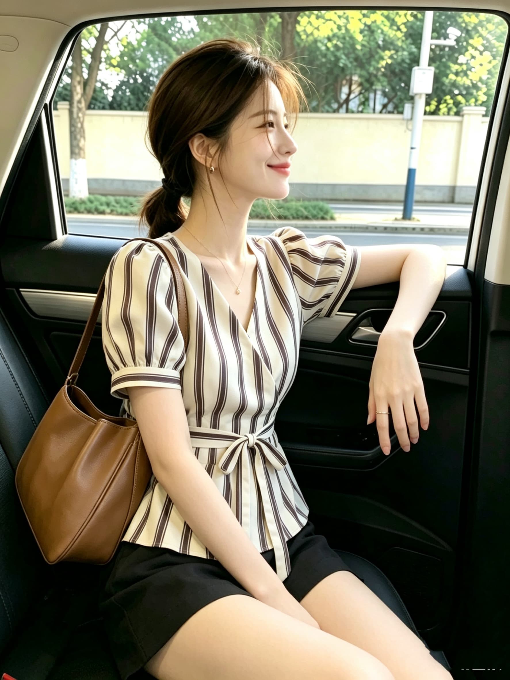 빛 요리 한 바람 스트라이프 V넥 반팔 여성 셔츠 2026 여름 새로운 한국 스타일 허리 수축 레이스업 슬림해 보이는 다용도 맨위 이미지 4