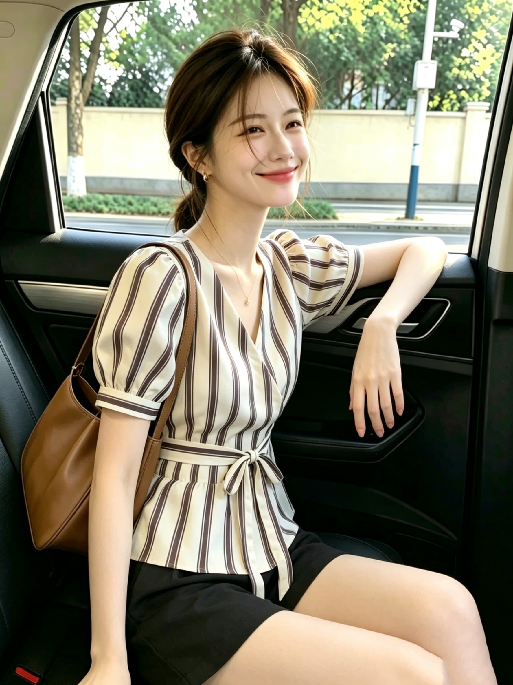 빛 요리 한 바람 스트라이프 V넥 반팔 여성 셔츠 2026 여름 새로운 한국 스타일 허리 수축 레이스업 슬림해 보이는 다용도 맨위 상세 이미지 1