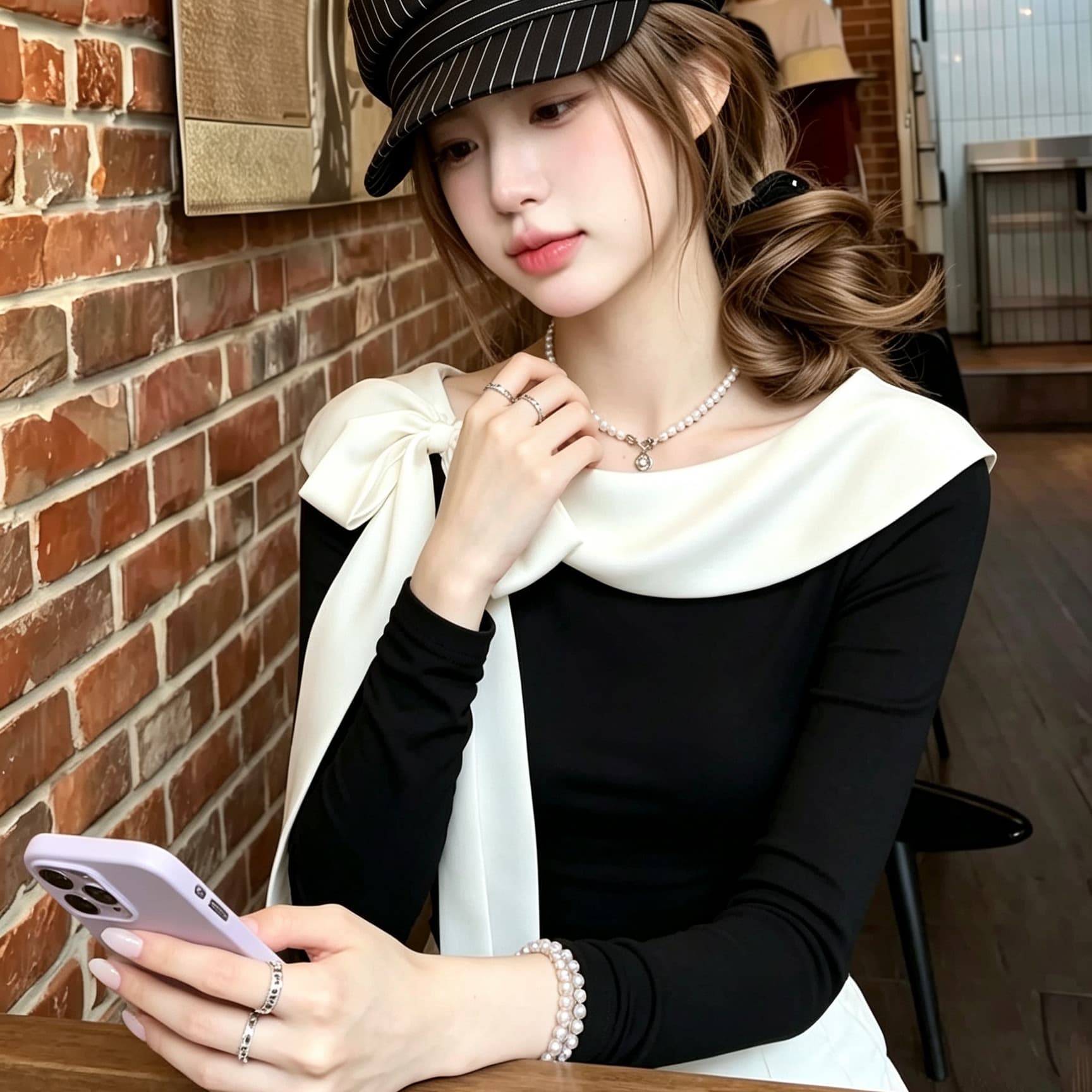 2026 가을 디자인 센스 나비 매듭 넥타이 검정색 긴팔 기본 셔츠 여성 슬림해 보이는 다용도 비대칭 맨위 이미지 6
