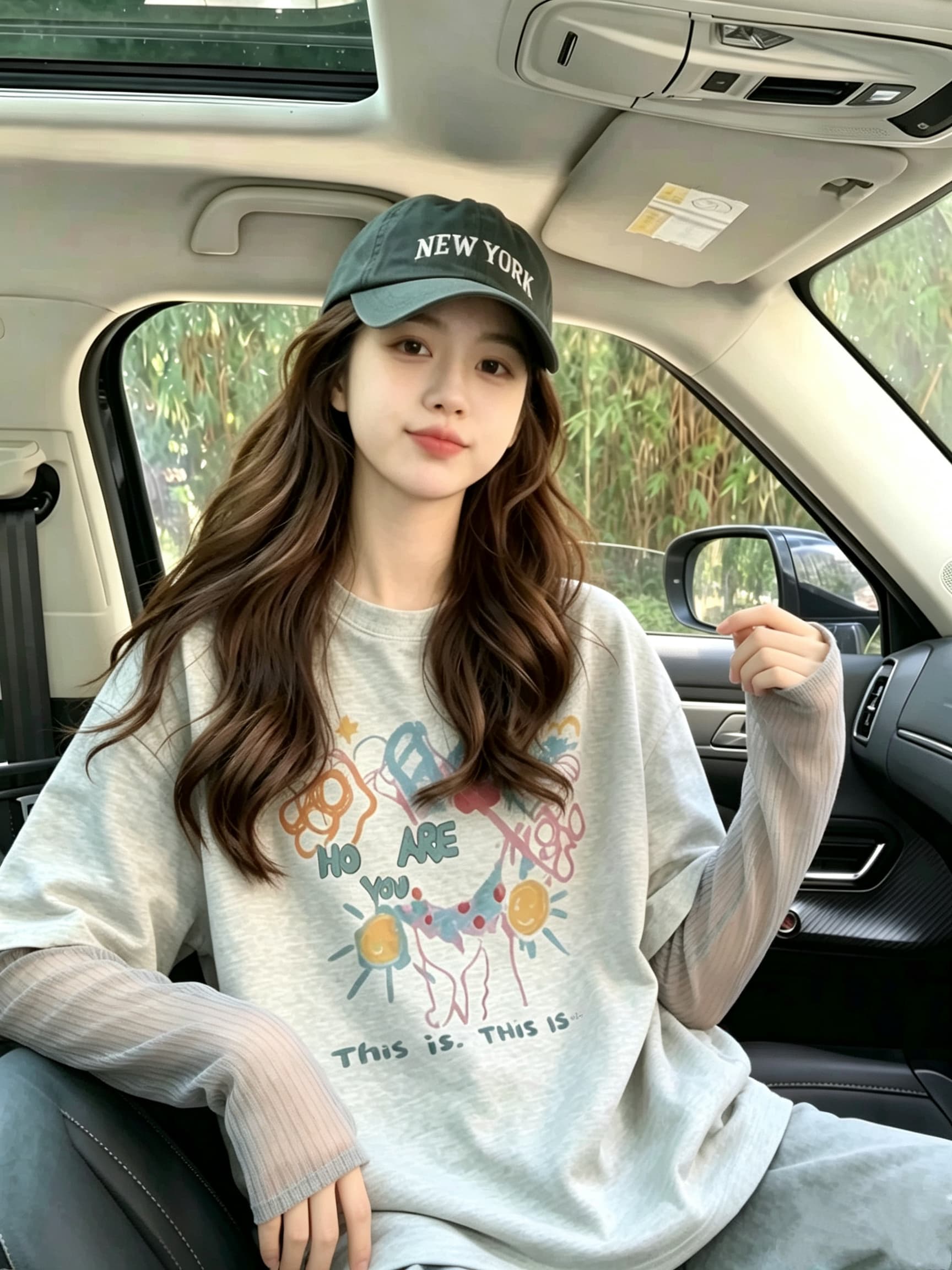 페이크 레이어드 낙서 프린트 반팔 티셔츠 여성 가을 2026 새로운 망사 패치워크 루즈핏 블라우스 맨위 여성 이미지 4