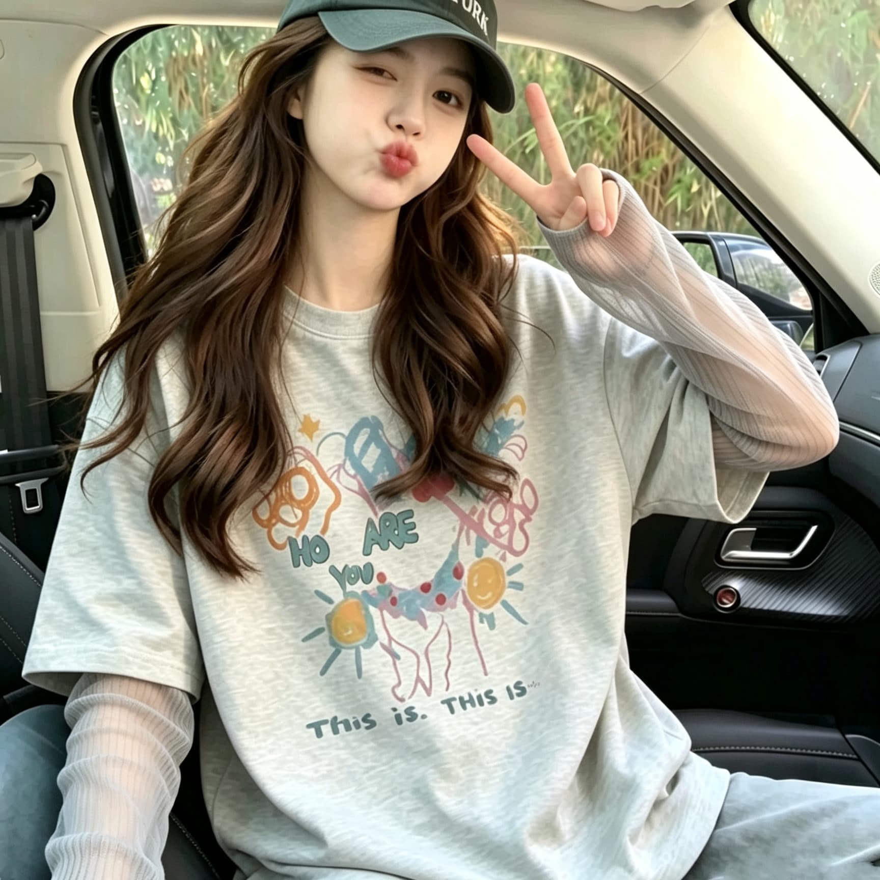 페이크 레이어드 낙서 프린트 반팔 티셔츠 여성 가을 2026 새로운 망사 패치워크 루즈핏 블라우스 맨위 여성 이미지 6