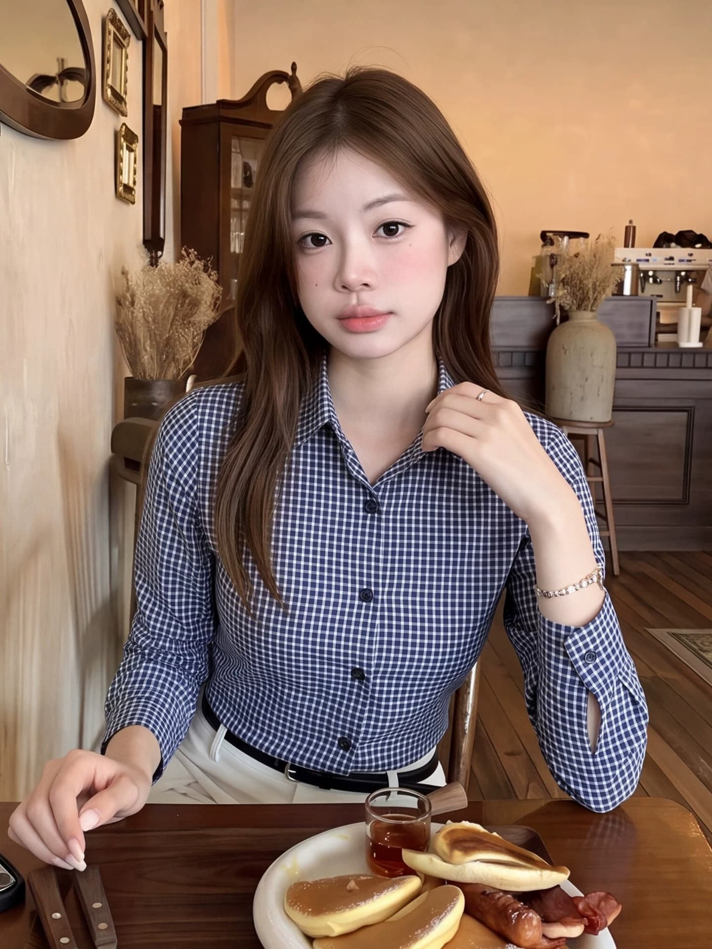 한 인사이드 한 가스 체크무늬 polo 폴로 칼라 긴팔 여성 셔츠 이른 가을 몸매 가꾸기 디자인 센스 싱글 착용 쇼트 스타일 오픈 가디건 맨위 이미지 4