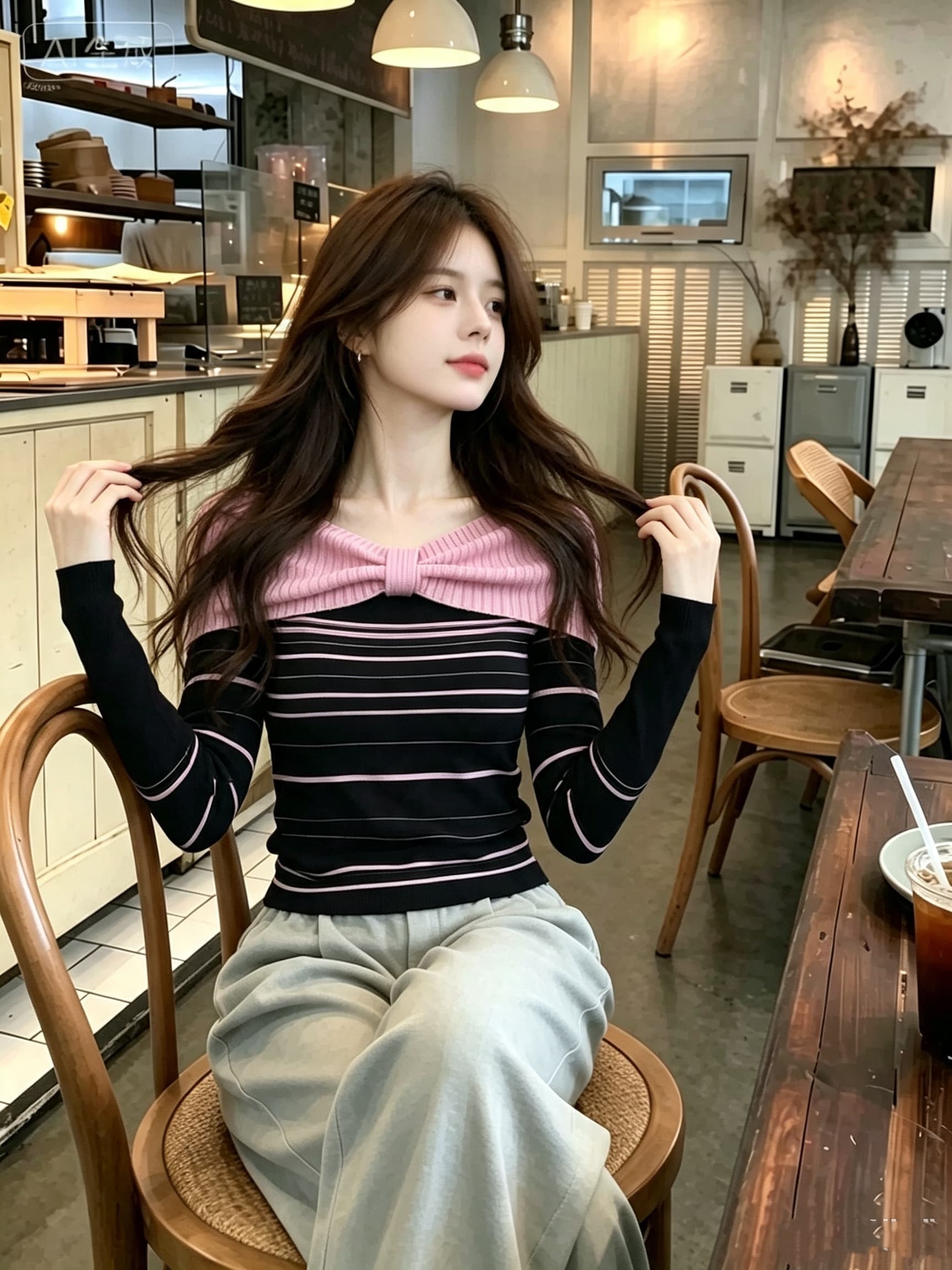 가을 겨울 한 부서 오프숄더 스트라이프 패치워크 색상 스웨터 니트 기본 셔츠 여성 인사이드 가져 가라. 몸매 가꾸기 슬림해 보이는 긴팔 맨위 이미지 3