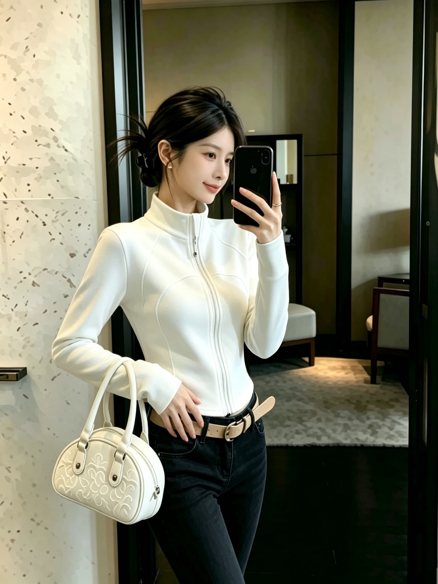 화이트 스탠드 칼라 지퍼 구덩이 기사 몸매 가꾸기 긴팔 후드티 2026 아메리칸 운동 바람 고유 한 Chic 맨위 여성 이미지 4