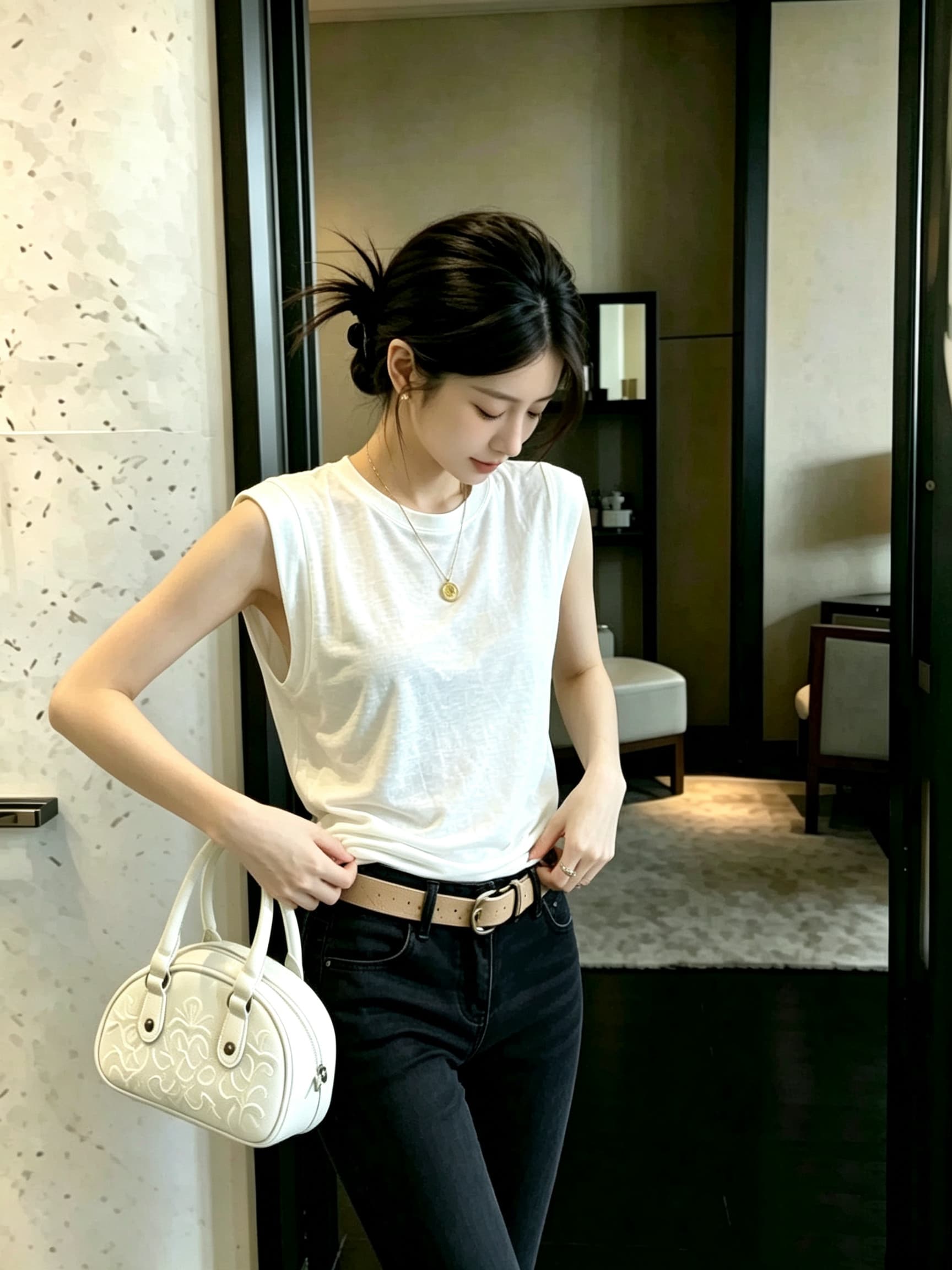 자이언트 편안함 프랑스 비와 이슬 아마 면 린넨 다용도 고급 작은 날다 소매 루즈핏 슬림해 보이는 연령 감소 반팔 티셔츠 상세 이미지 3
