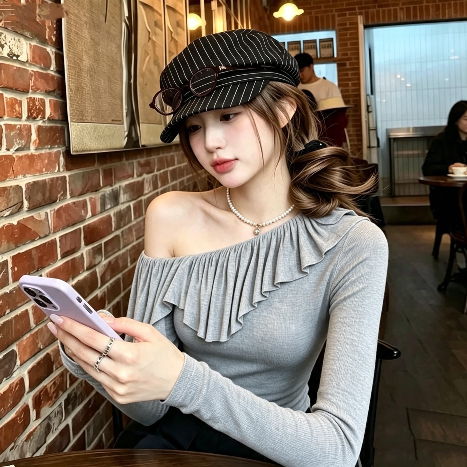 한 인사이드 한 가스 디자인 센스 작은 대중 아름다운 맨위 빛 럭셔리 고급 센스 슈퍼 잘 생긴 고유 한 아름다운 회색 티셔츠 상세 이미지 4
