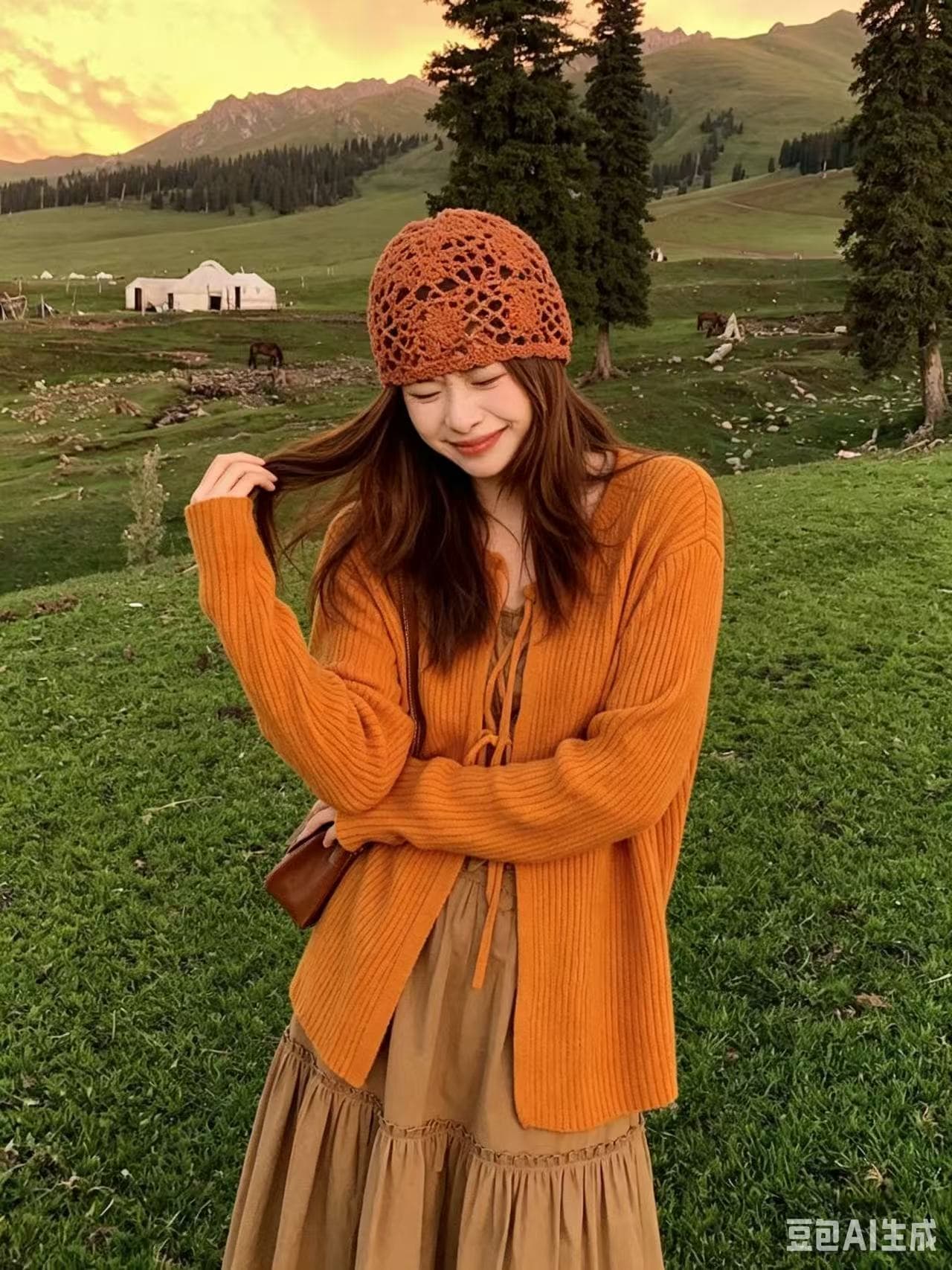 느긋한 바람 한 부서 주황색 레이스업 니트 오픈 가디건 여성 코트 이른 가을 경기 슬립 인기 착용 가져 가라. 그레이트 봐. 의류