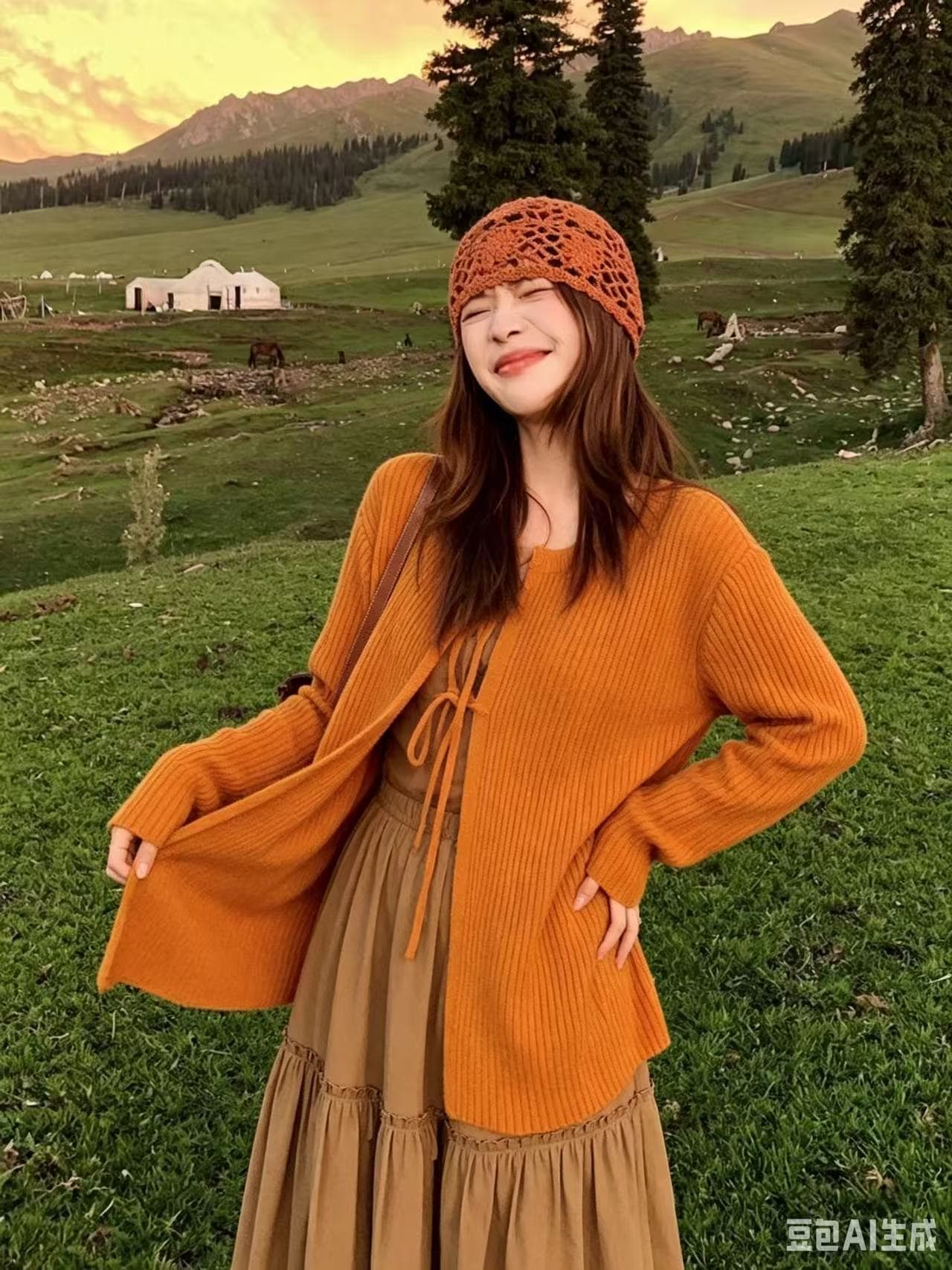 느긋한 바람 한 부서 주황색 레이스업 니트 오픈 가디건 여성 코트 이른 가을 경기 슬립 인기 착용 가져 가라. 그레이트 봐. 의류 이미지 2