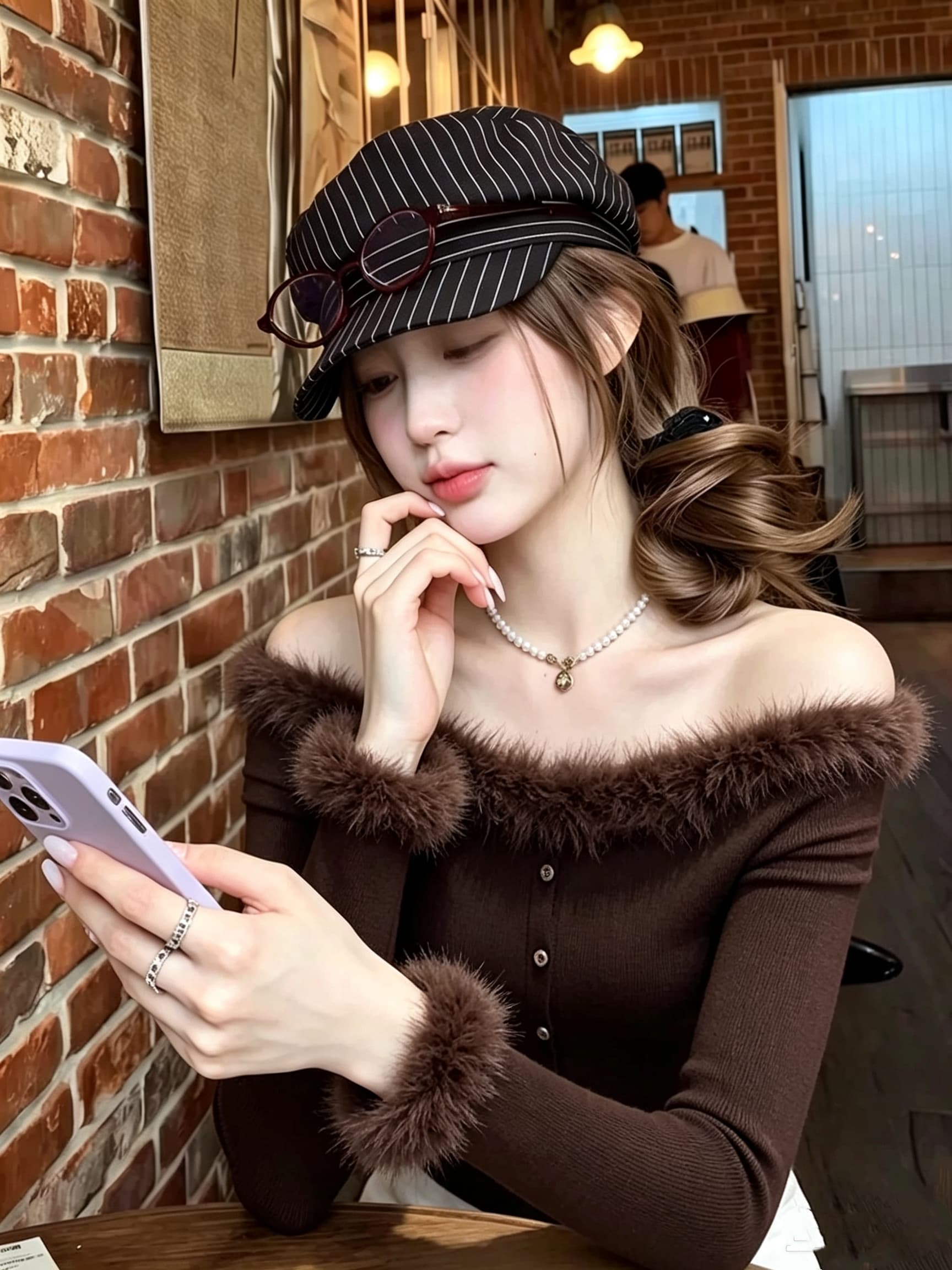 아름다운 자이언트 잘 생긴 ~ 중 기본 셔츠 여성 겨울 작은 대중 디자인 센스 외국 가스 고유 한 Chic 꼬집기 허리 커피 색상 니트 맨위