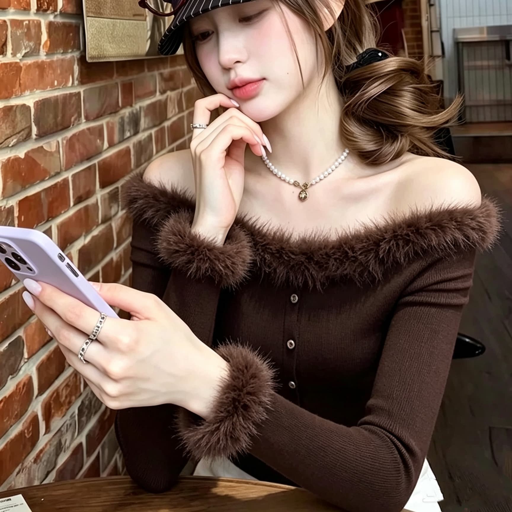 아름다운 자이언트 잘 생긴 ~ 중 기본 셔츠 여성 겨울 작은 대중 디자인 센스 외국 가스 고유 한 Chic 꼬집기 허리 커피 색상 니트 맨위 이미지 5