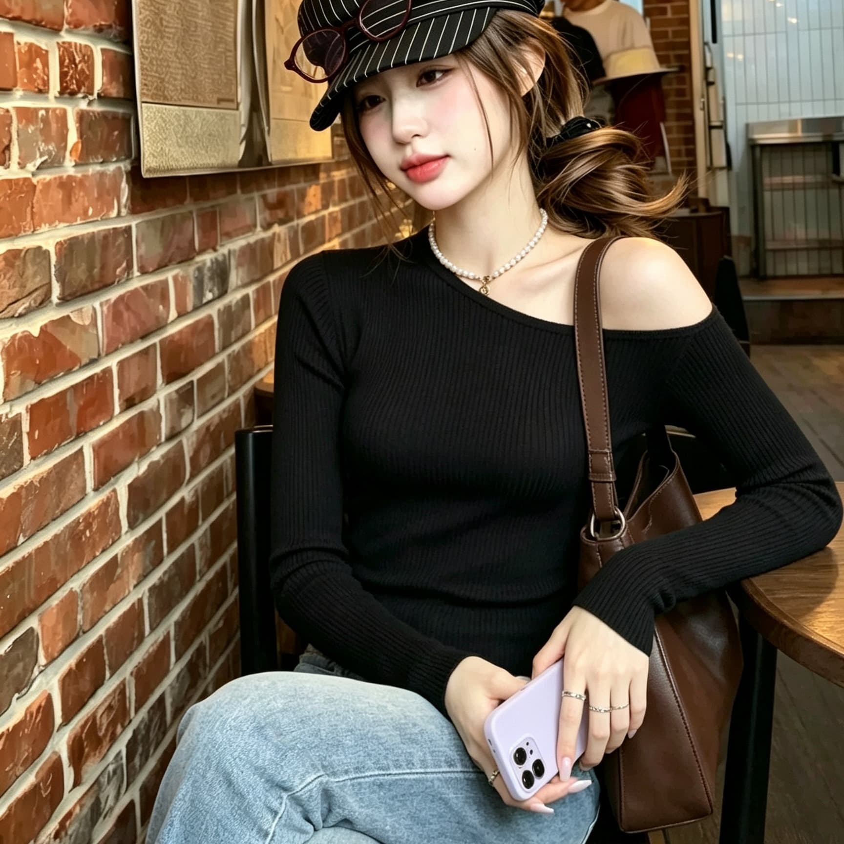 이른 가을 그레이트 과소 평가 요리 한 맨위 한 부서 부드러운 찹쌀 느긋한 바람 작은 대중 아니요 명중 섹션 출퇴근 커피 색상 비스듬한 어깨 니트 스웨터 이미지 5