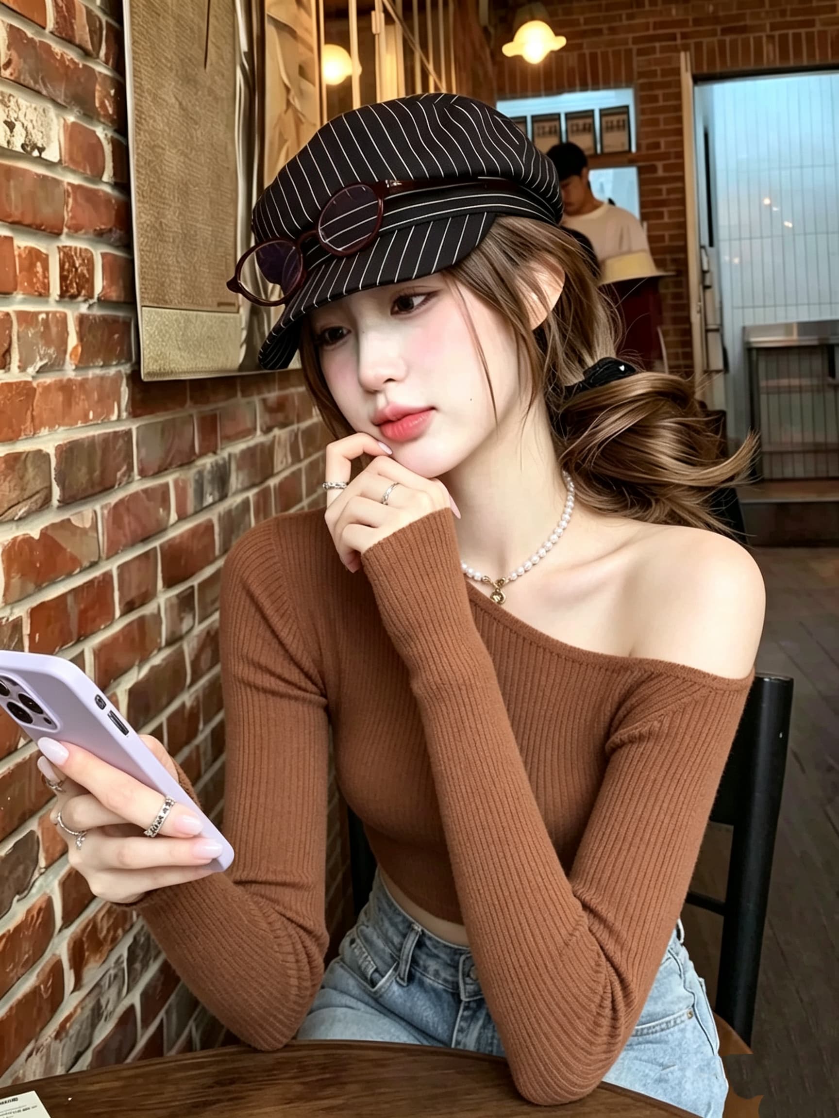 이른 가을 그레이트 과소 평가 요리 한 맨위 한 부서 부드러운 찹쌀 느긋한 바람 작은 대중 아니요 명중 섹션 출퇴근 커피 색상 비스듬한 어깨 니트 스웨터 상세 이미지 4
