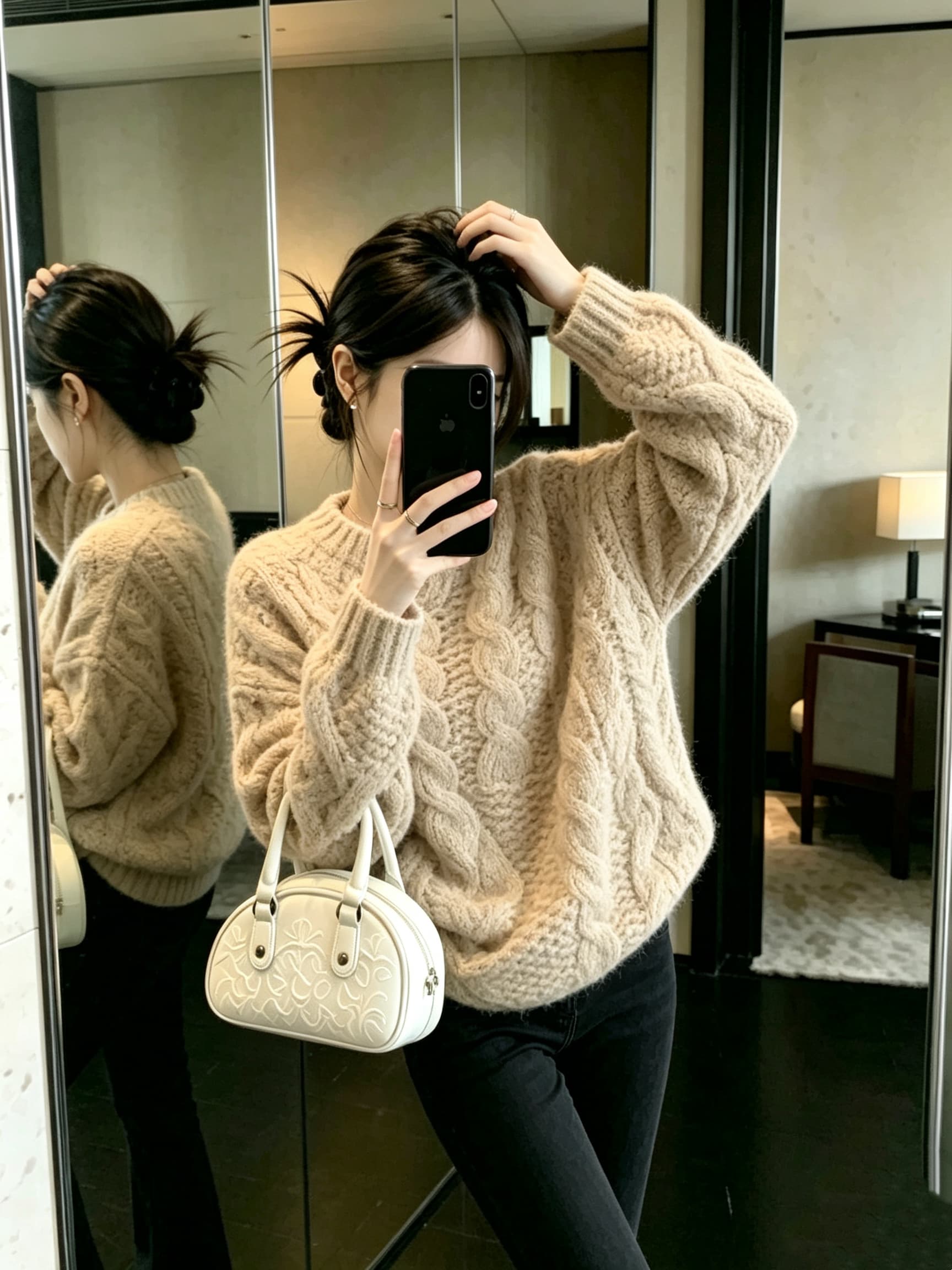 프랑스식 레트로 꽈배기 두꺼움 스웨터 여자 가을 겨울 늦가을 초 겨울 플리스 플러시 착용 가져 가라. 우유 fufu 느긋한 니트 맨위 이미지 4
