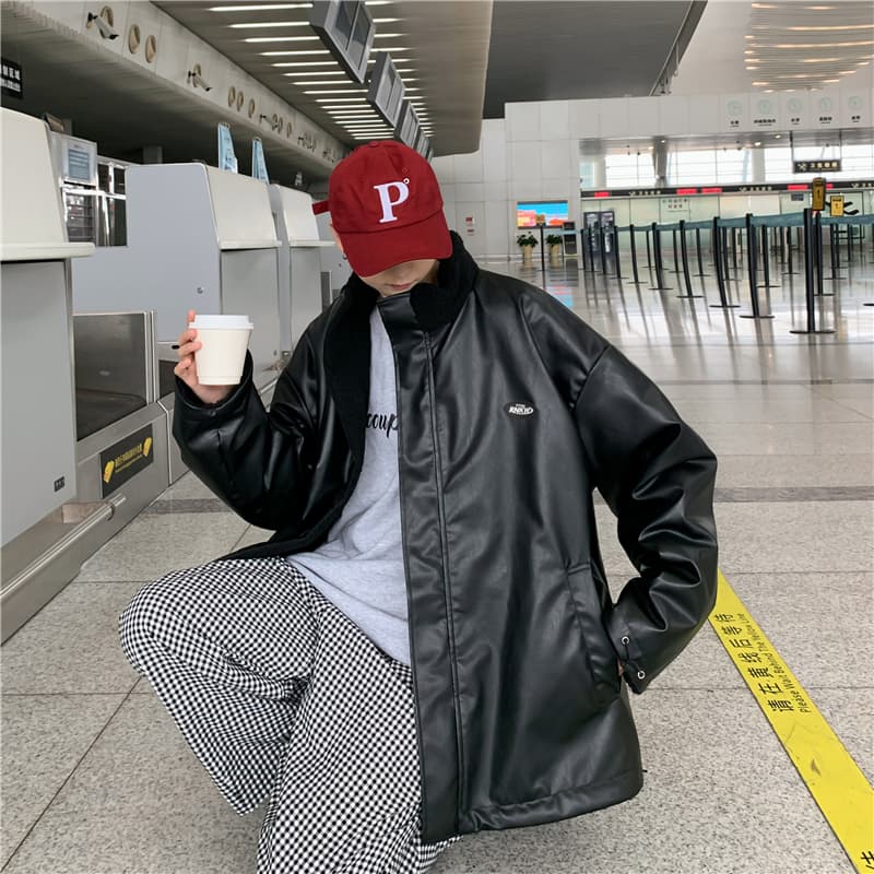 양털 플리스 면 옷 남자 겨울 보온 스탠드 칼라 면 의류 재킷 털이 있고 두꺼운 가죽 재킷 양면 착용 목화 진딧물 패딩 재킷 상세 이미지 17