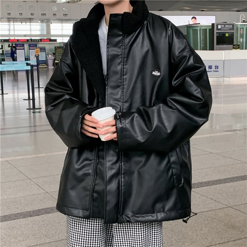 양털 플리스 면 옷 남자 겨울 보온 스탠드 칼라 면 의류 재킷 털이 있고 두꺼운 가죽 재킷 양면 착용 목화 진딧물 패딩 재킷 상세 이미지 18