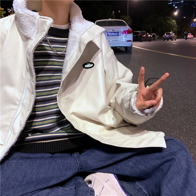 양털 플리스 면 옷 남자 겨울 보온 스탠드 칼라 면 의류 재킷 털이 있고 두꺼운 가죽 재킷 양면 착용 목화 진딧물 패딩 재킷 상세 이미지 19
