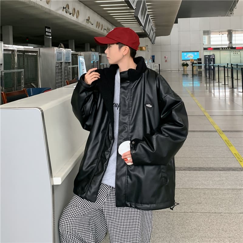 양털 플리스 면 옷 남자 겨울 보온 스탠드 칼라 면 의류 재킷 털이 있고 두꺼운 가죽 재킷 양면 착용 목화 진딧물 패딩 재킷 상세 이미지 21