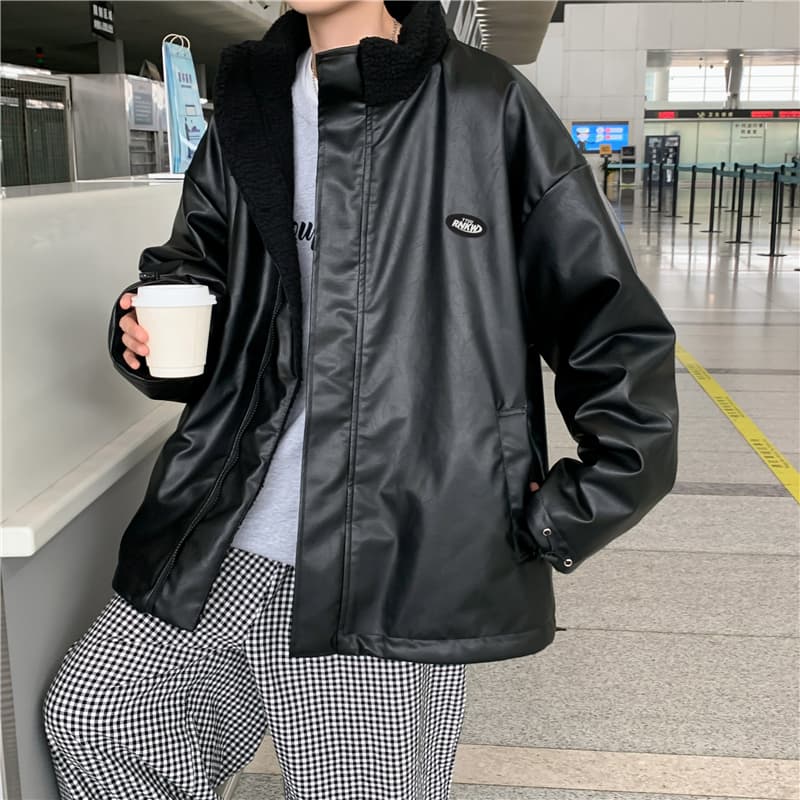 양털 플리스 면 옷 남자 겨울 보온 스탠드 칼라 면 의류 재킷 털이 있고 두꺼운 가죽 재킷 양면 착용 목화 진딧물 패딩 재킷 상세 이미지 22