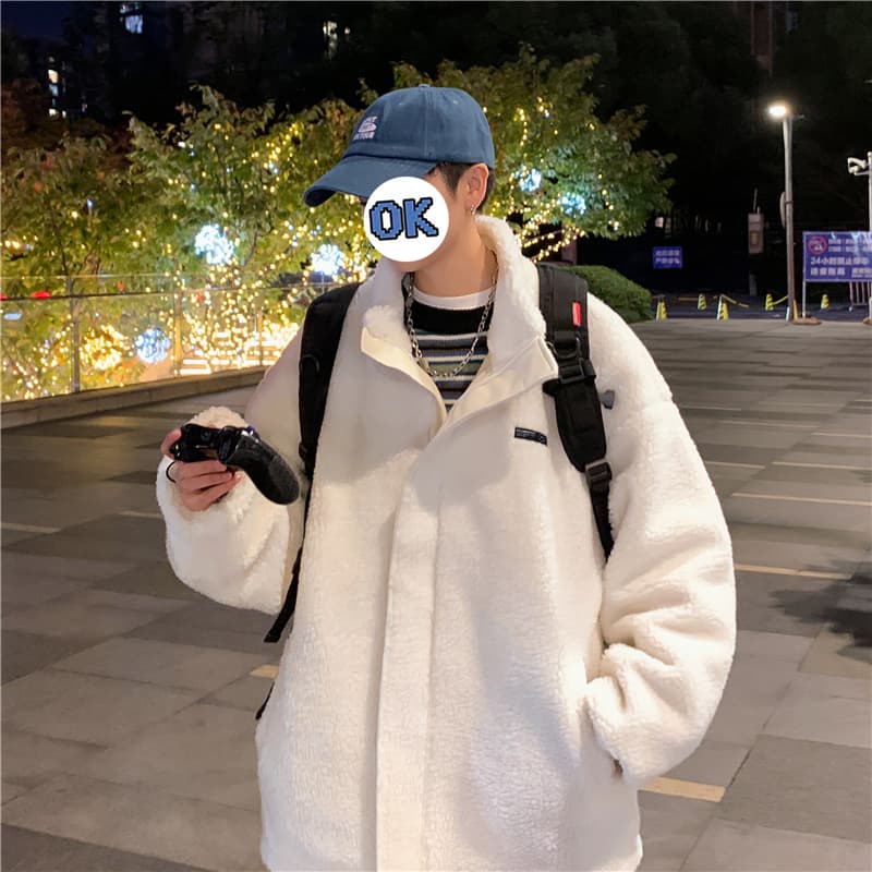 양털 플리스 면 옷 남자 겨울 보온 스탠드 칼라 면 의류 재킷 털이 있고 두꺼운 가죽 재킷 양면 착용 목화 진딧물 패딩 재킷 상세 이미지 23