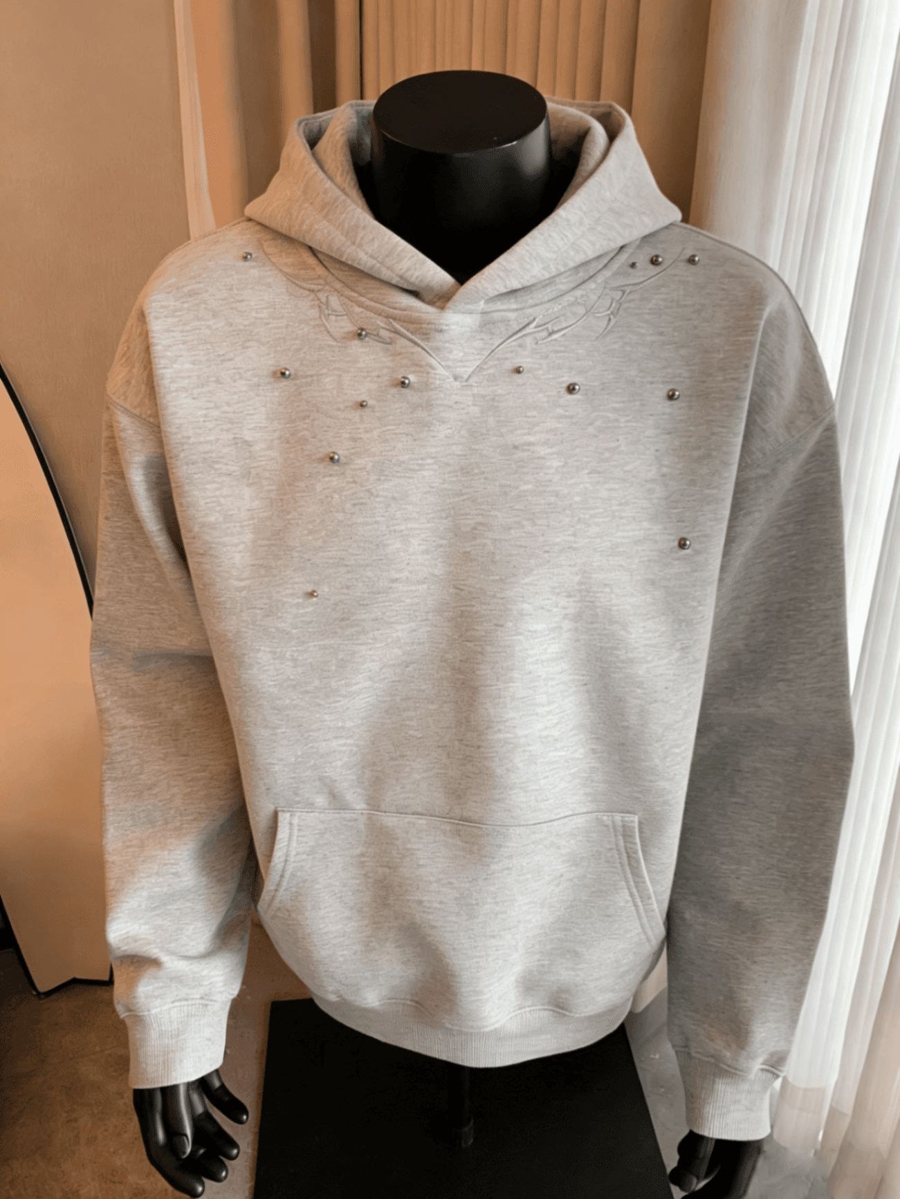 봄 아메리칸 무거운 cleanfit 레트로 비즈 박기 자수 디자인 후드 티 스웨터 남녀 루즈핏 캐주얼 모자 셔츠