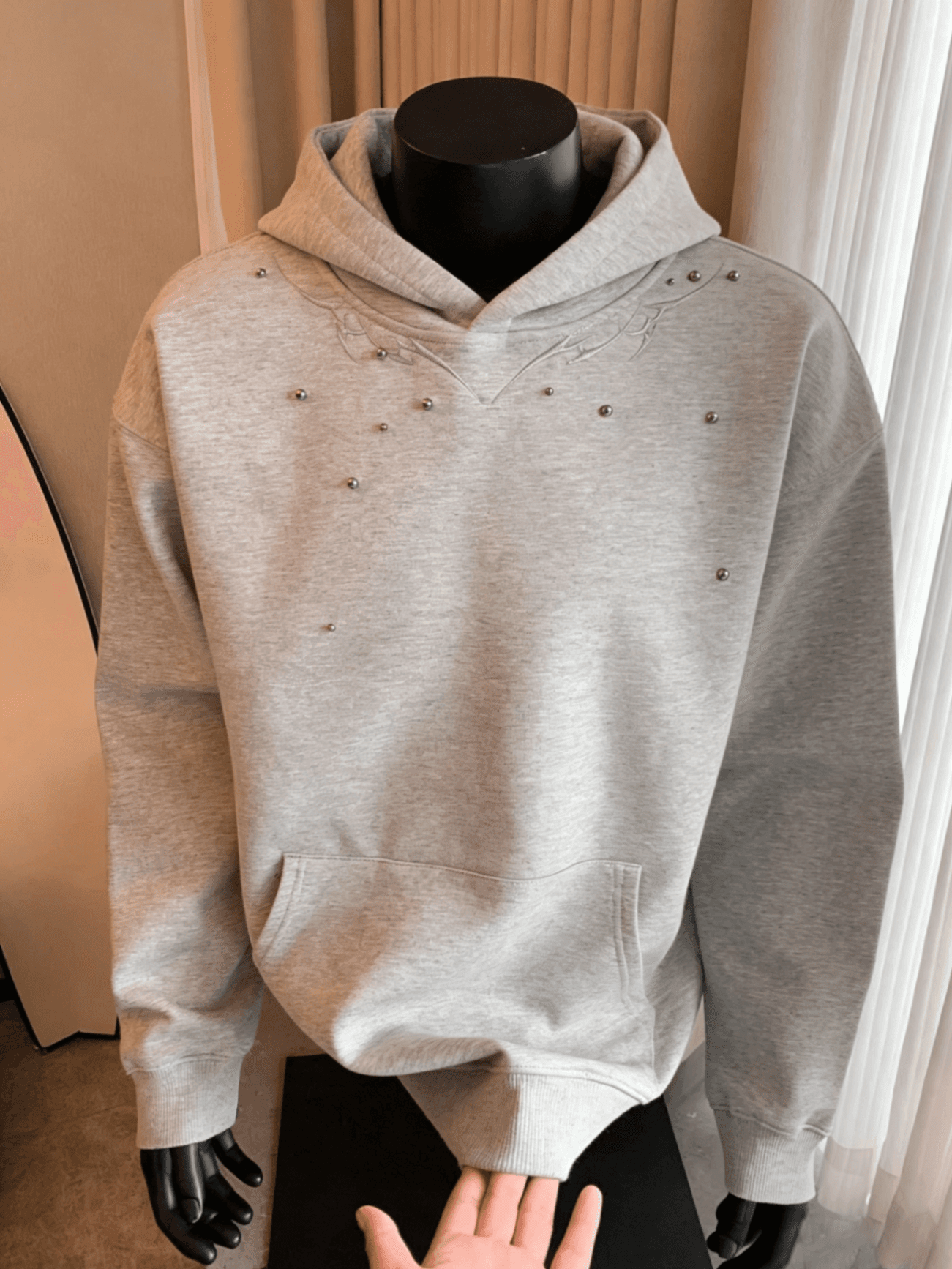 봄 아메리칸 무거운 cleanfit 레트로 비즈 박기 자수 디자인 후드 티 스웨터 남녀 루즈핏 캐주얼 모자 셔츠 상세 이미지 18
