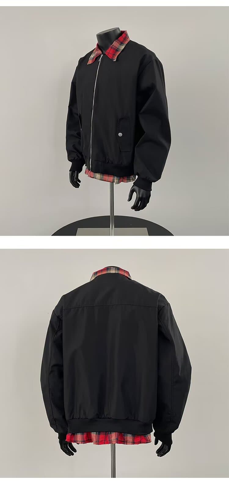 아메리칸 레트로 cleanfit 페이크 레이어드 플란넬 셔츠 커플 폴로 칼라 플라잉 재킷 재킷 남녀 봄 가을 상세 이미지 6