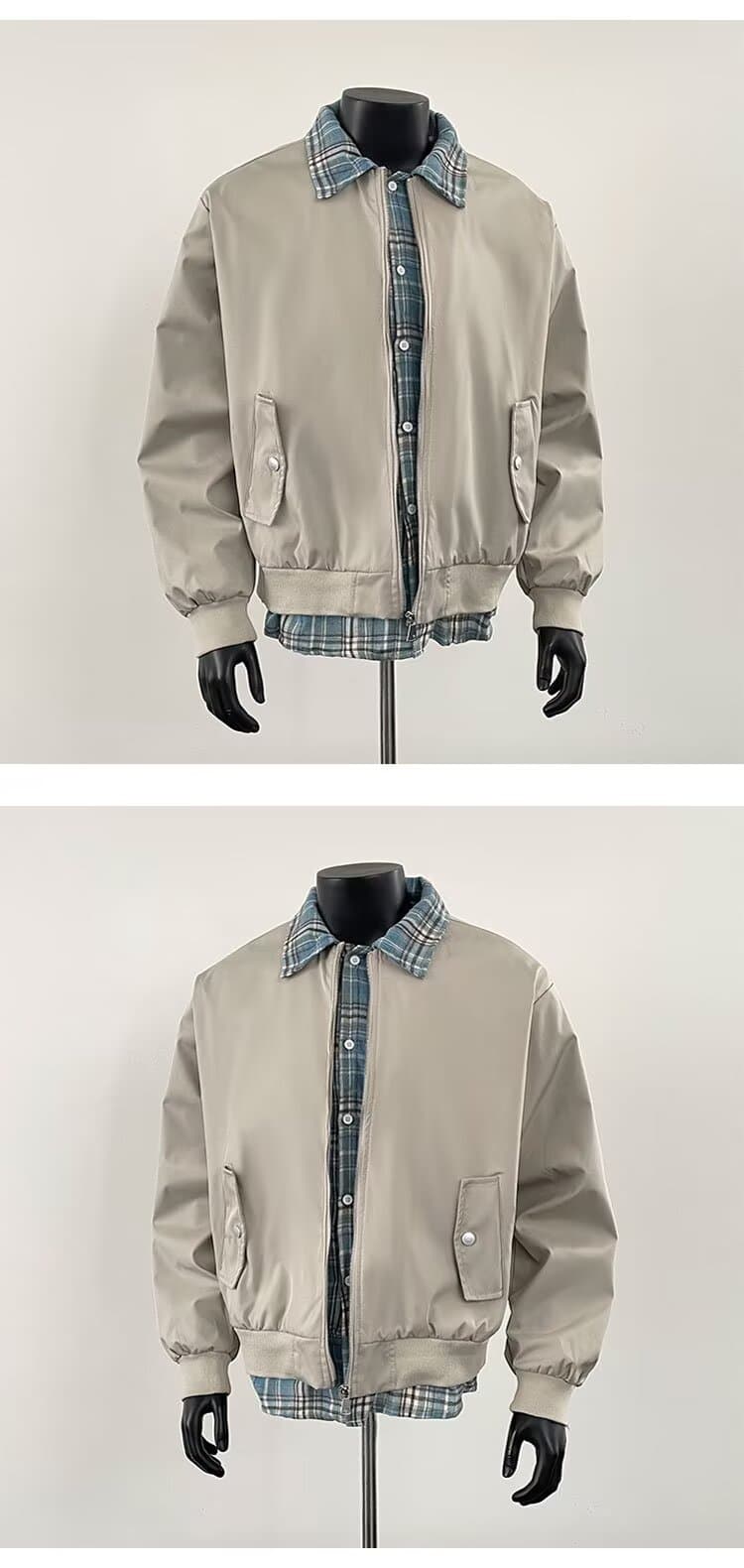 아메리칸 레트로 cleanfit 페이크 레이어드 플란넬 셔츠 커플 폴로 칼라 플라잉 재킷 재킷 남녀 봄 가을 상세 이미지 8
