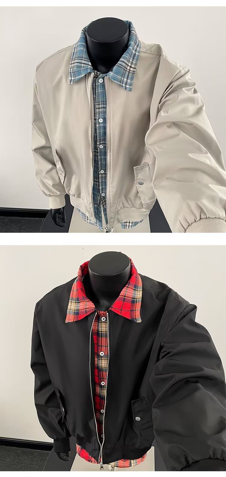 아메리칸 레트로 cleanfit 페이크 레이어드 플란넬 셔츠 커플 폴로 칼라 플라잉 재킷 재킷 남녀 봄 가을 상세 이미지 13